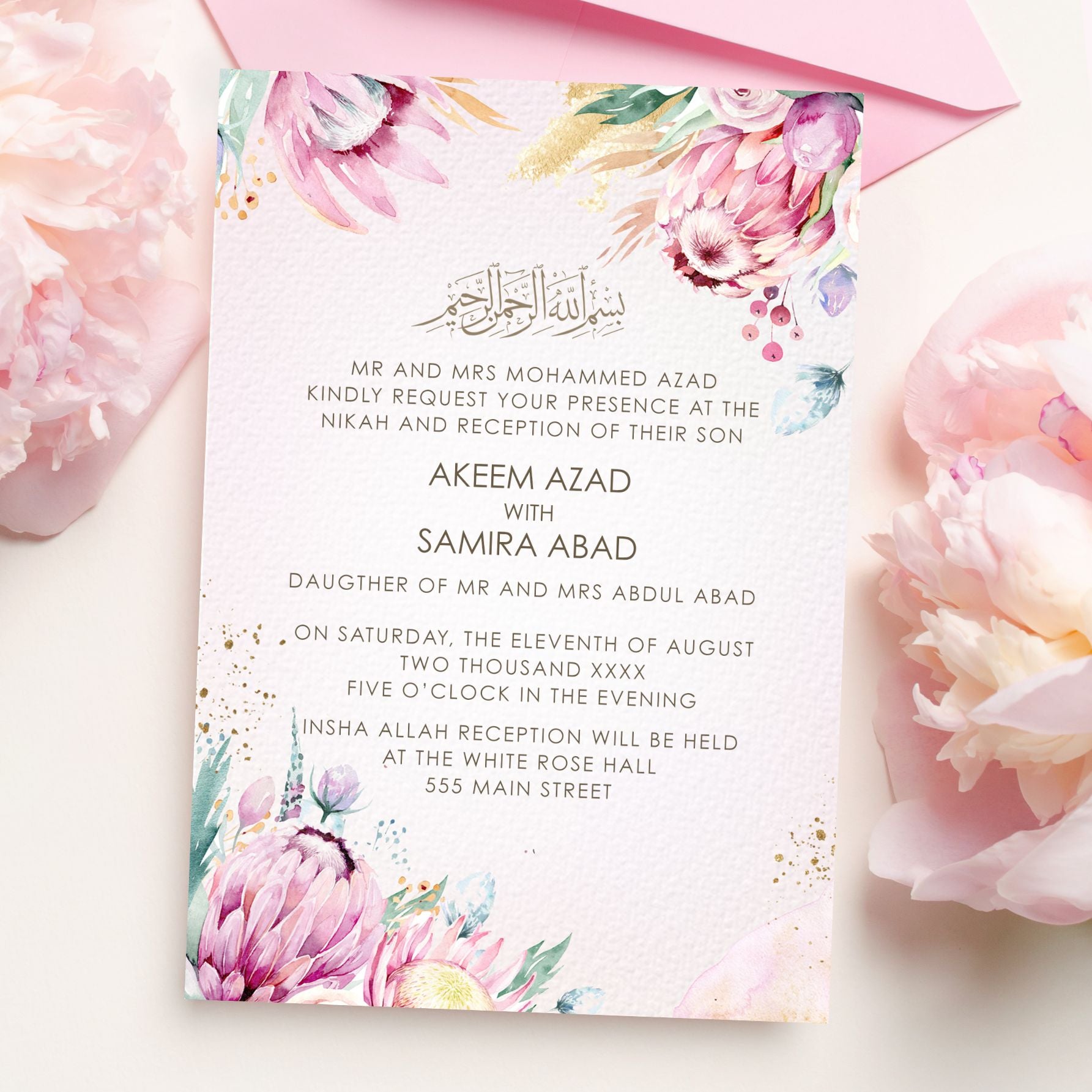 Floral nikah or walima invitation