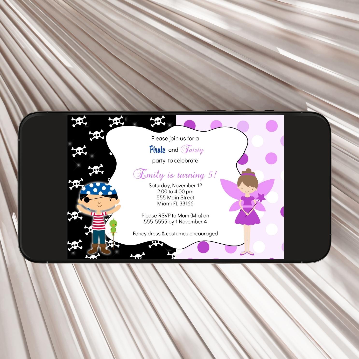 Fairy Pirate Invitation Purple Black