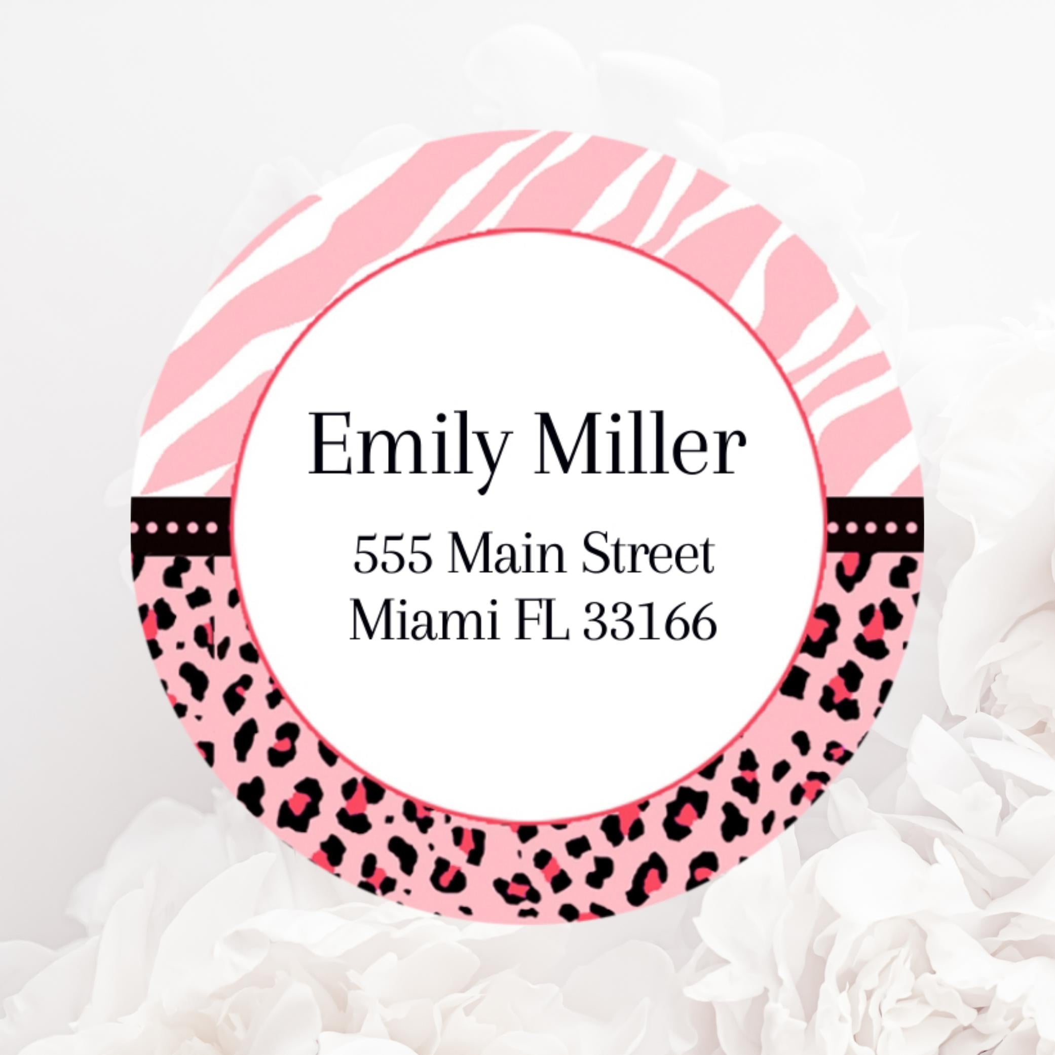 Pink black animal print address labels
