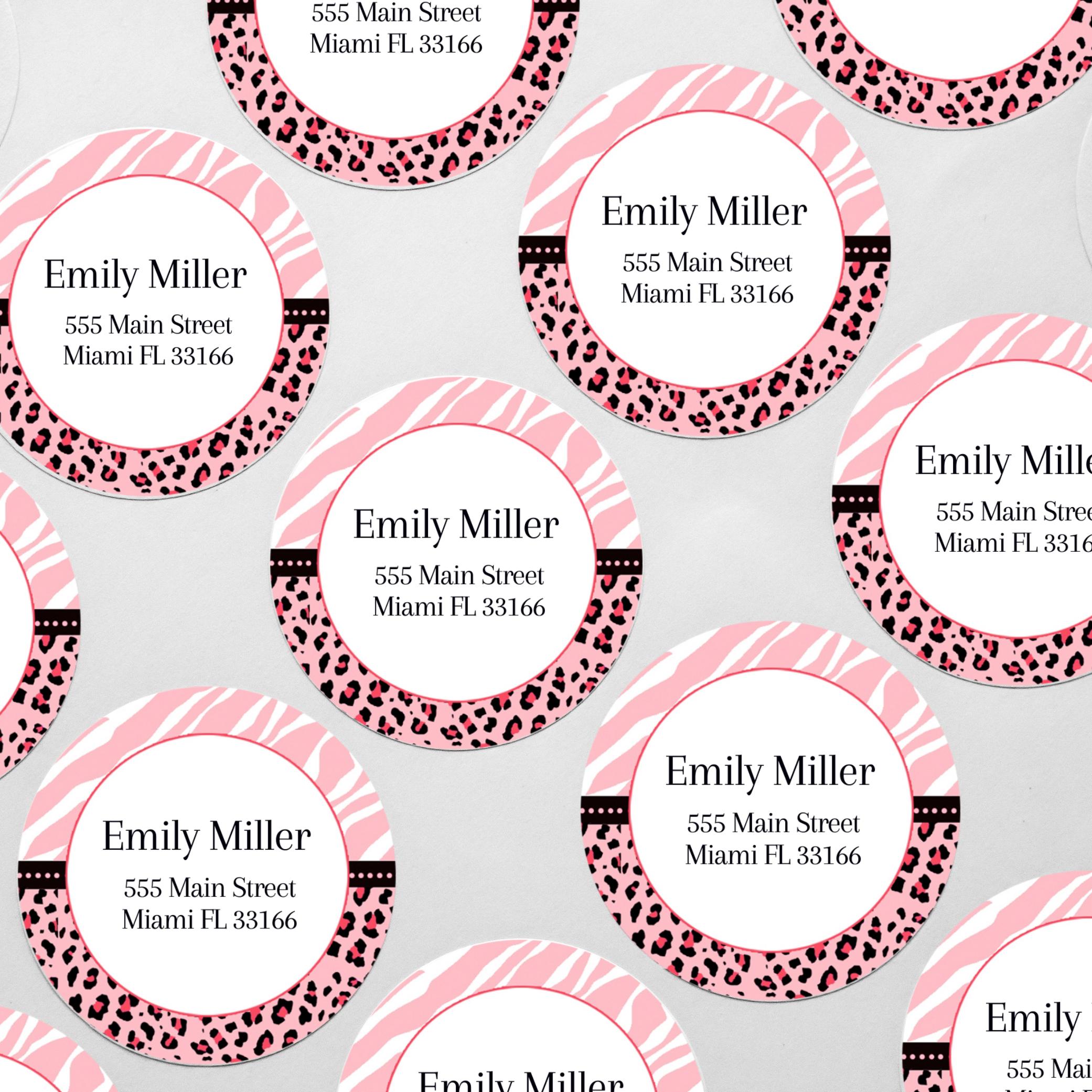 Pink black animal print address labels