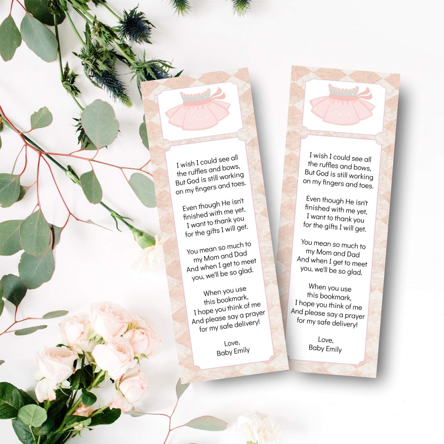 Tutu Bookmark Favor Ballerina Baby Girl Shower Printable