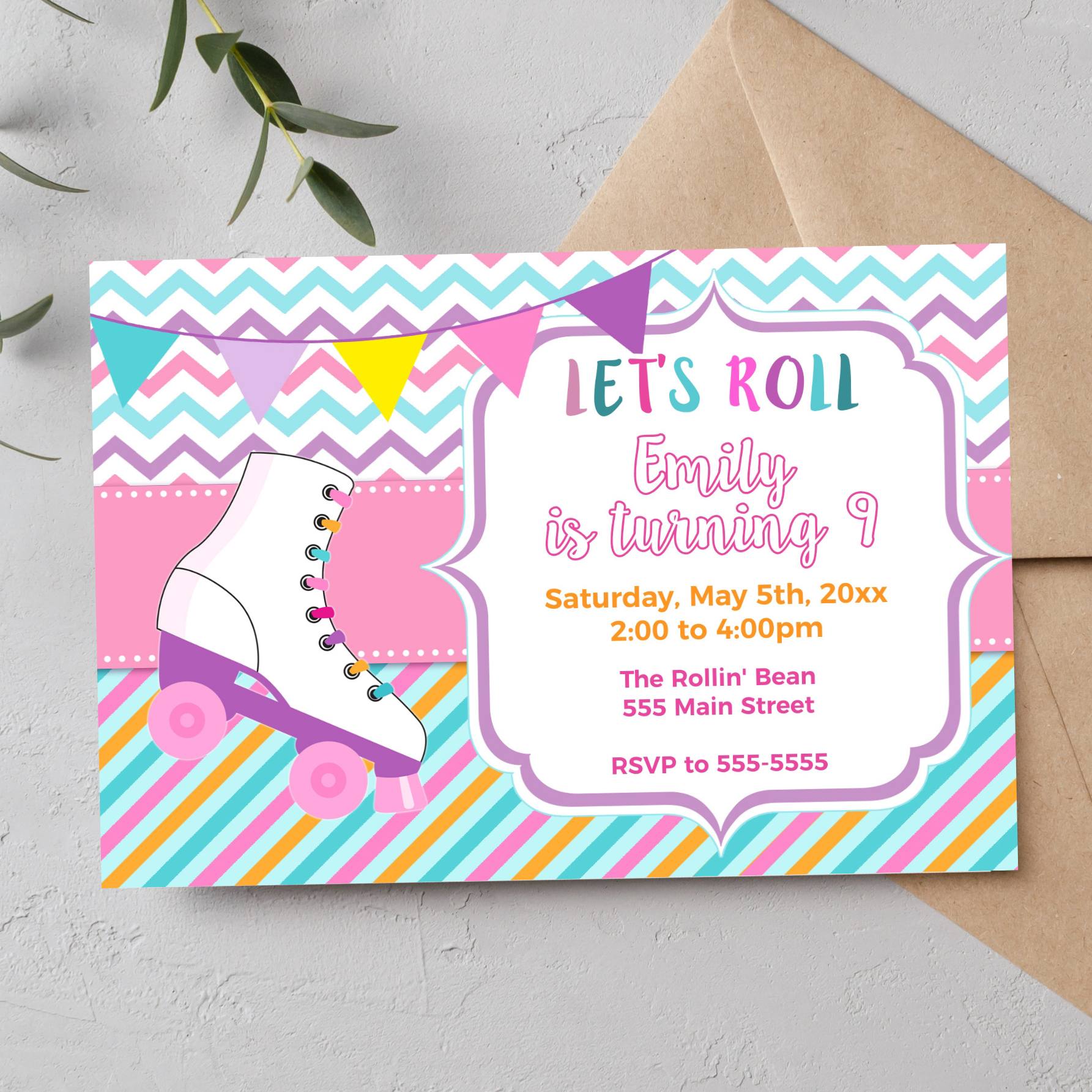 Roller Skating Invitation Girl Birthday Party – Pink the Cat roller-skating-invitation-girl-birthday-party-pink-the-cat