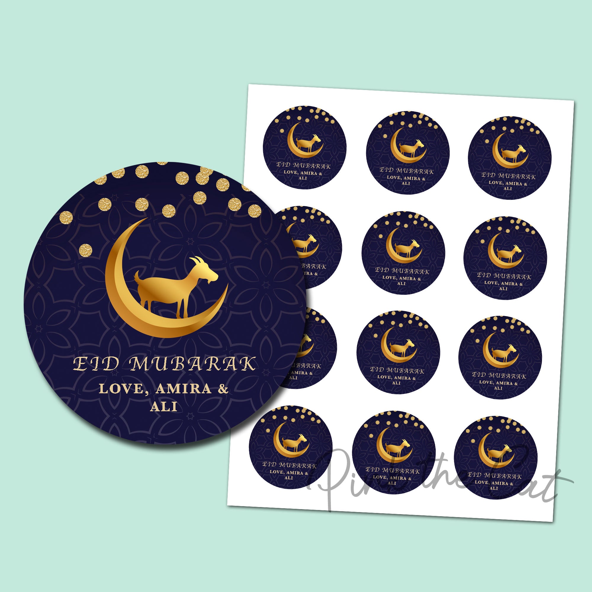 Eid al adha mubarak favor label gold goat