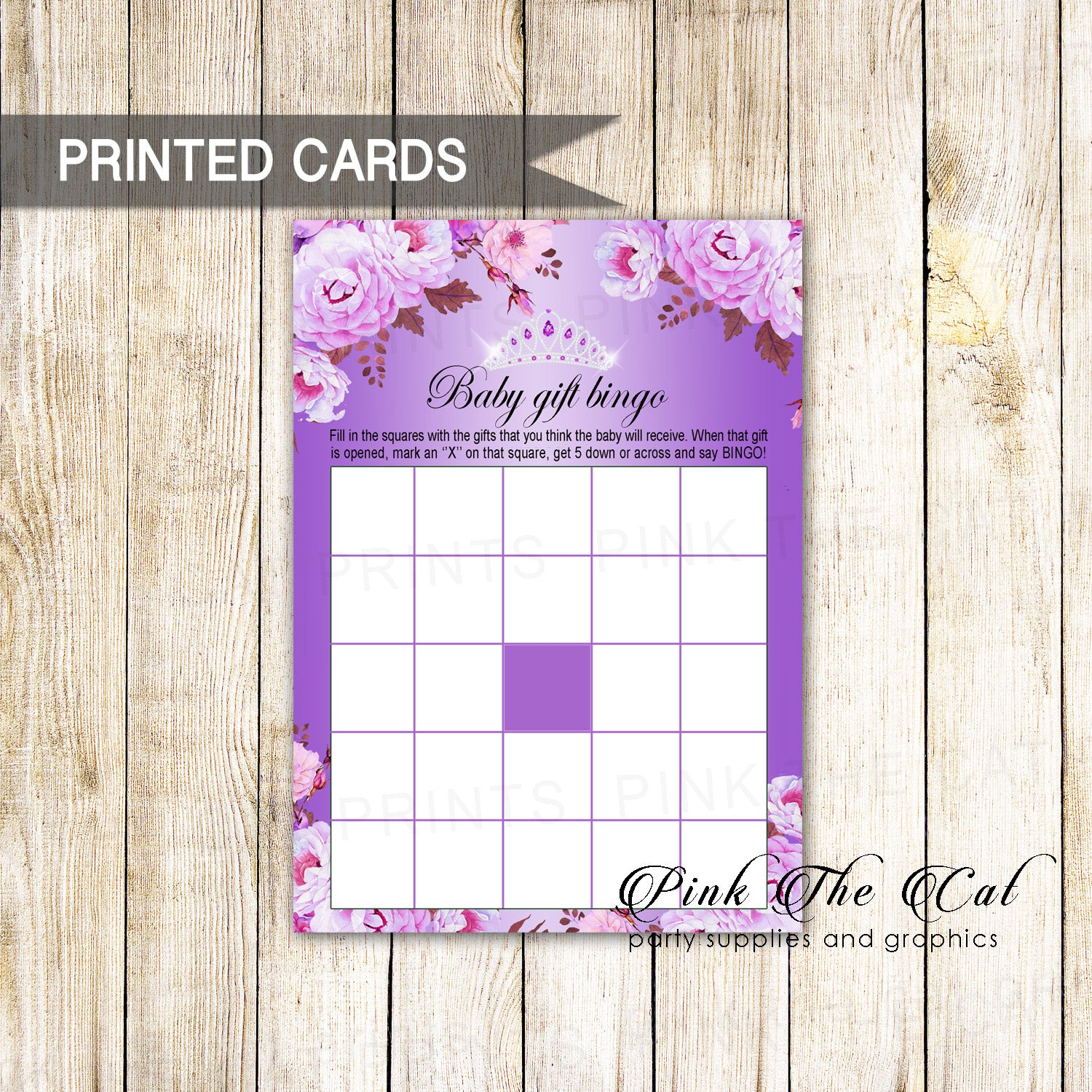 30 Princess Tiara Bingo Cards Diamonds Purple Floral