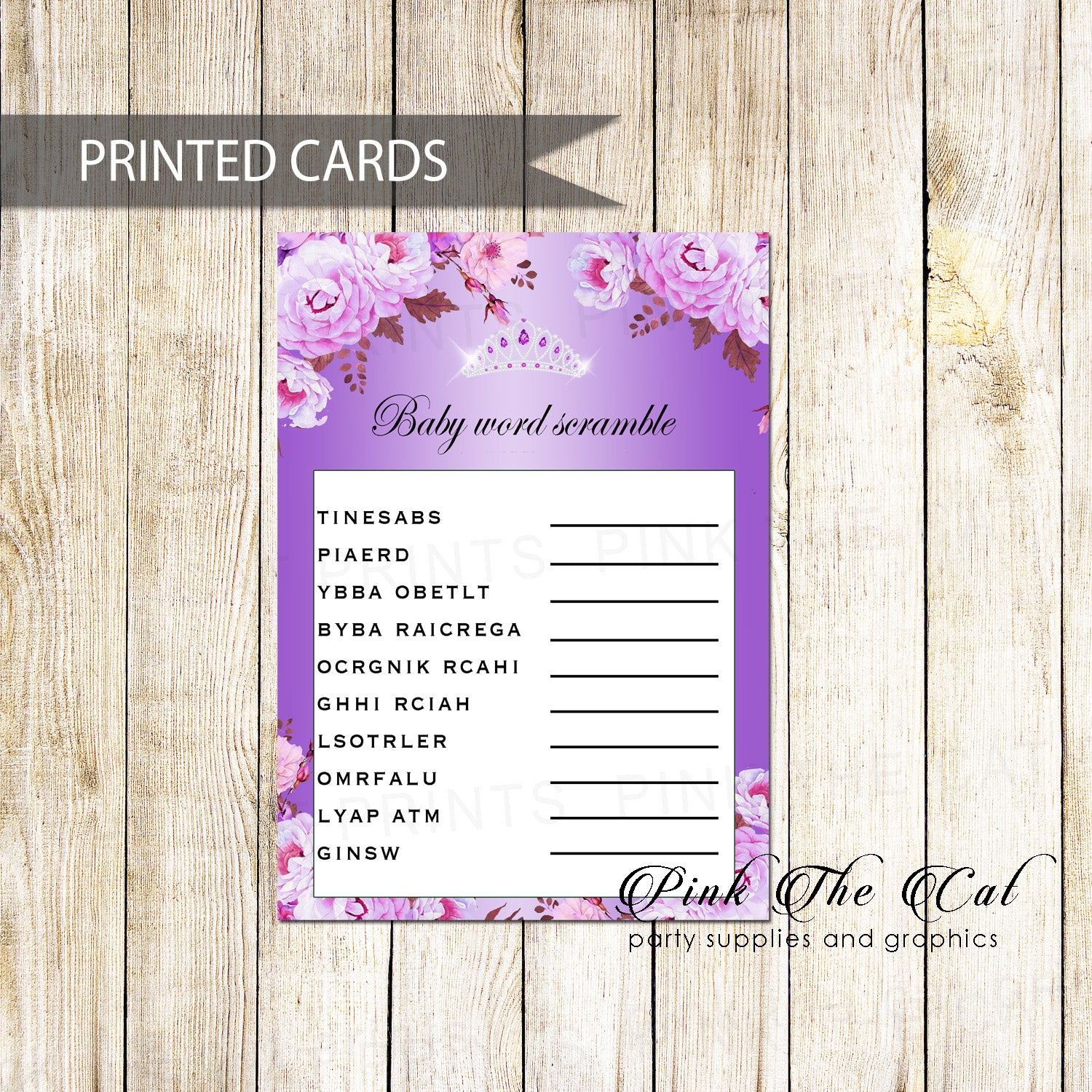 30 Princess Tiara Scramble Cards Diamonds Purple Floral