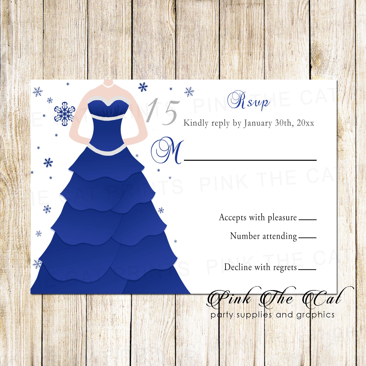 Winter wonderland quinceanera sweet 16 RSVP card printable Pink the Cat Winter wonderland quinceanera sweet 16 RSVP card printable Pink the Cat
