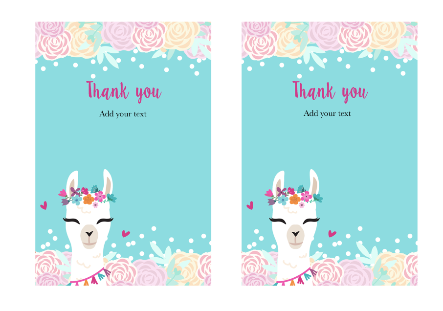 Alpaca Face Llama Thank You Card Printable