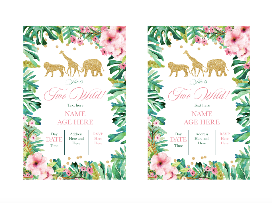 Jungle two wild birthday invitation printable