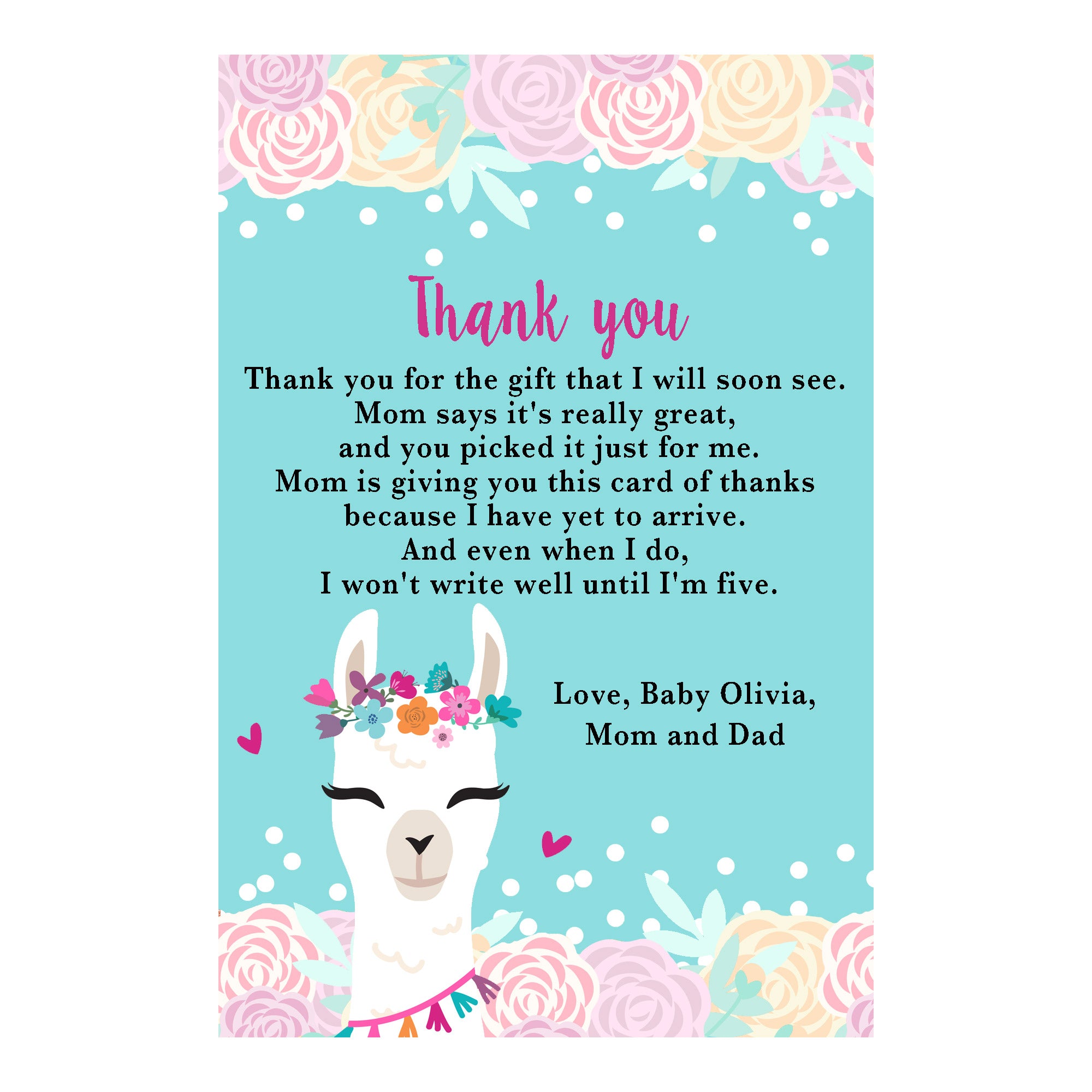 Alpaca Face Llama Thank You Card Printable