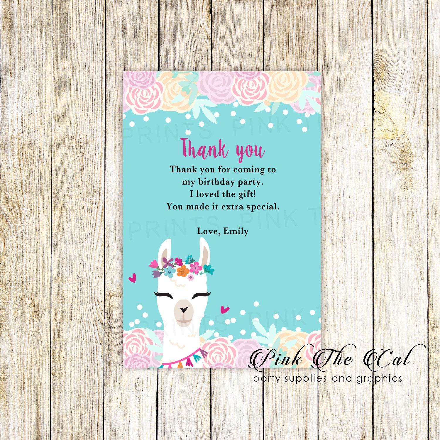 Alpaca Face Llama Thank You Card Printable