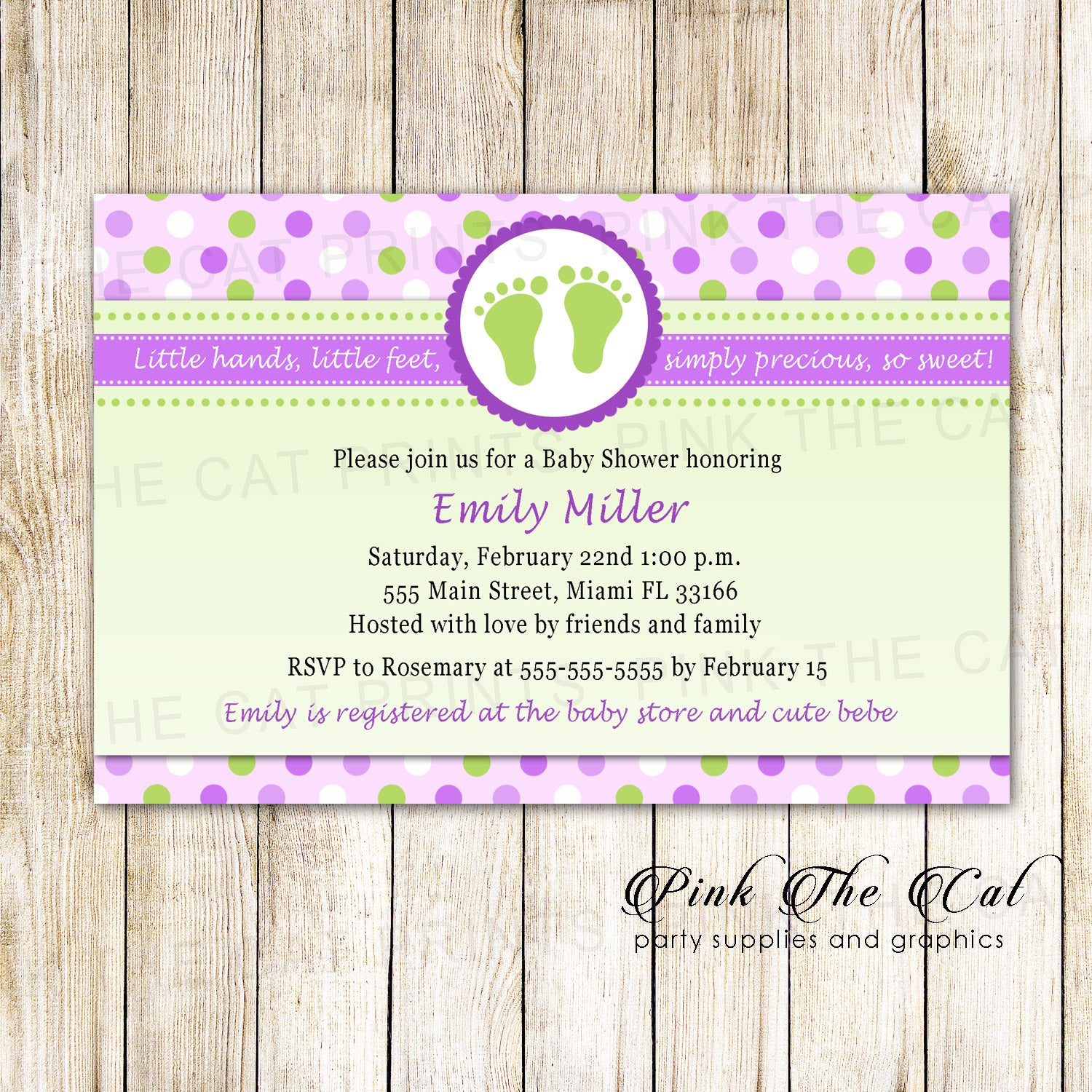 Cute Feet Purple Green Baby Shower Invitation Printable