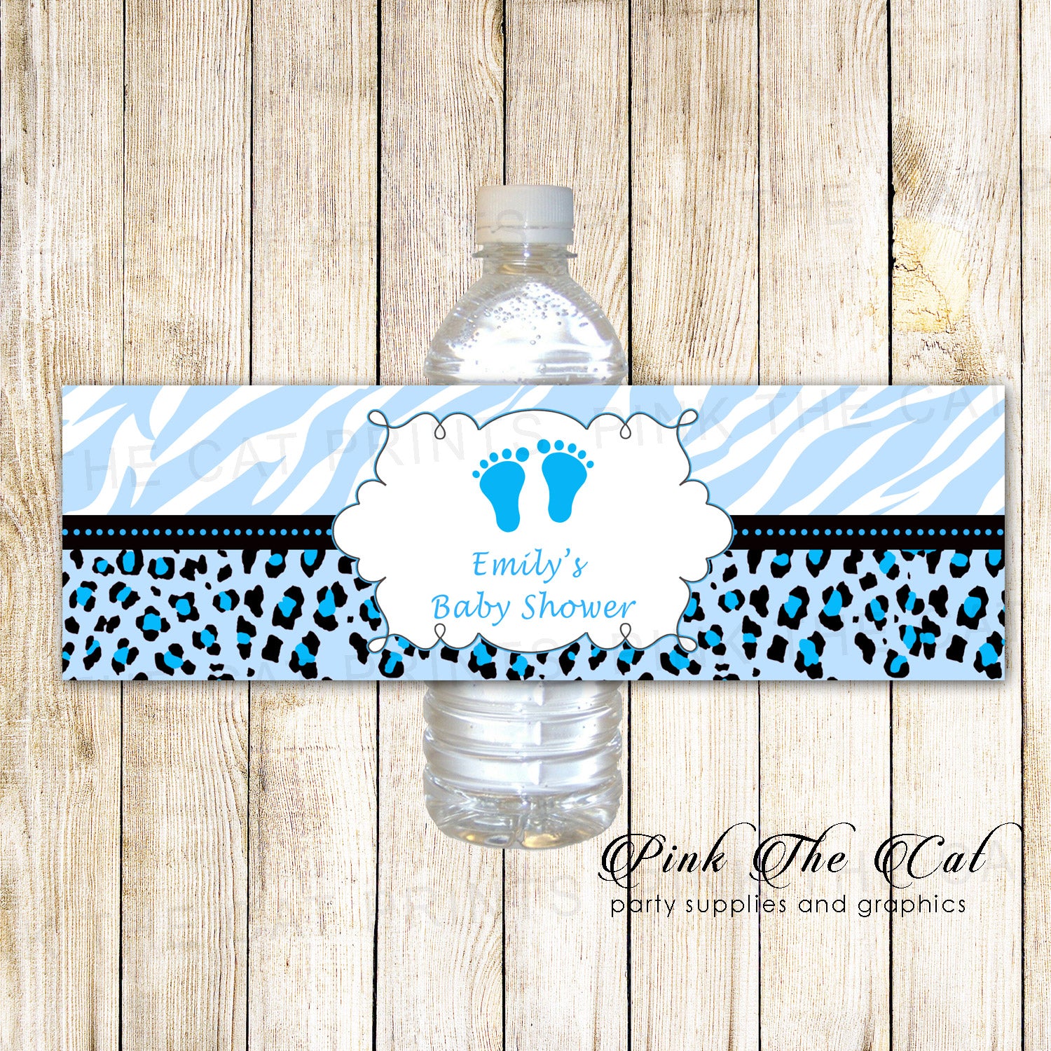 Footprints Zebra Blue Boy Baby Shower Bottle Label Printable