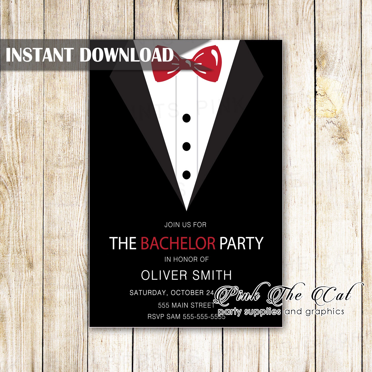 Bachelor invitation black tuxedo instant downlooad printable