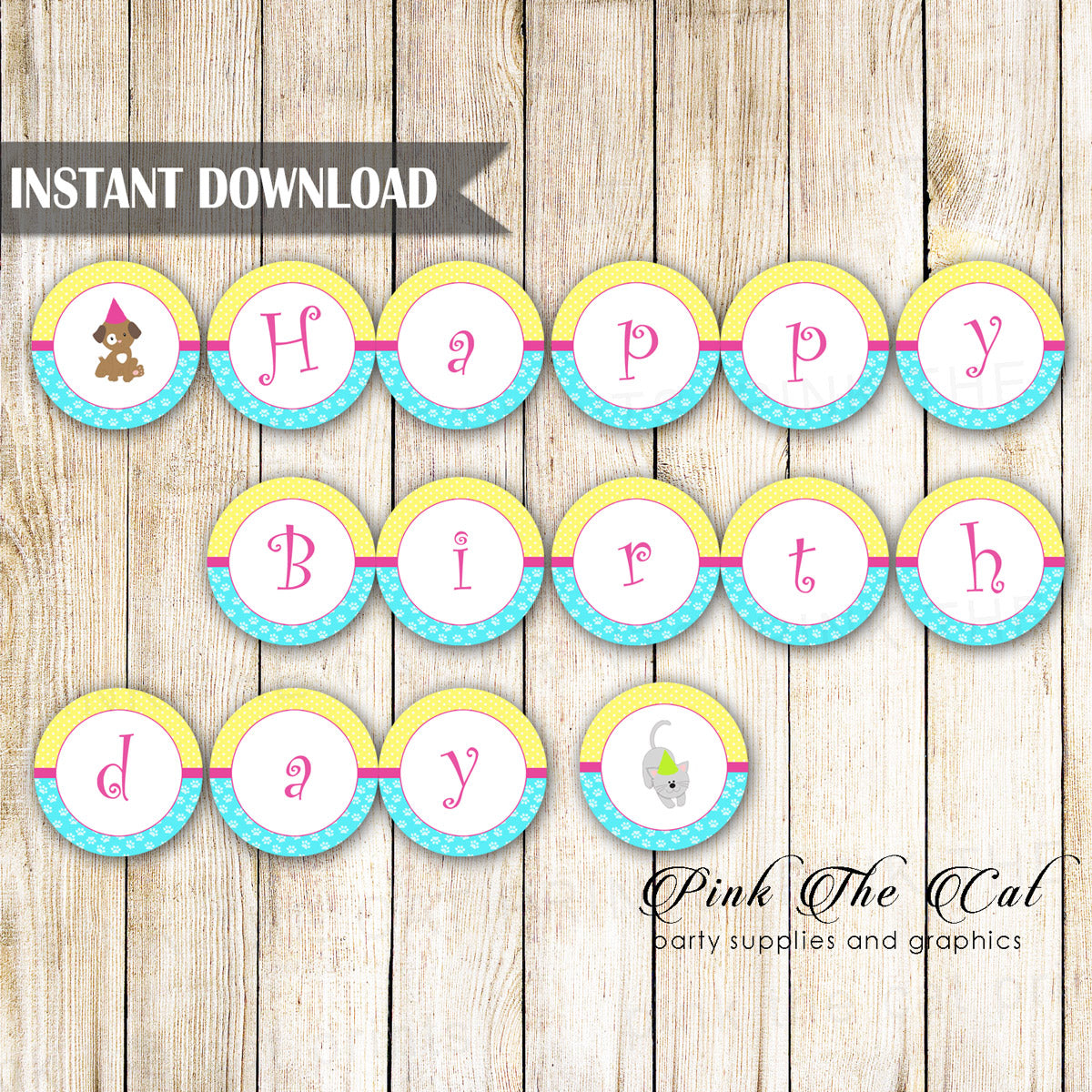 Pawty Puppy Kitten Happy Birthday Banner Kids Party Printable – Pink the Cat pawty-puppy-kitten-happy-birthday-banner-kids-party-printable-pink-the-cat