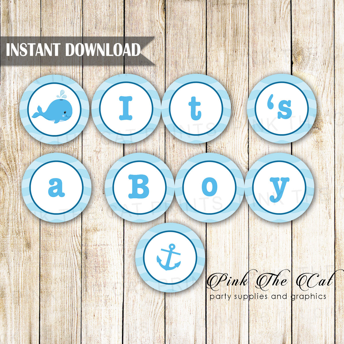 Whale Nautical Boy Baby Shower Banner Printable