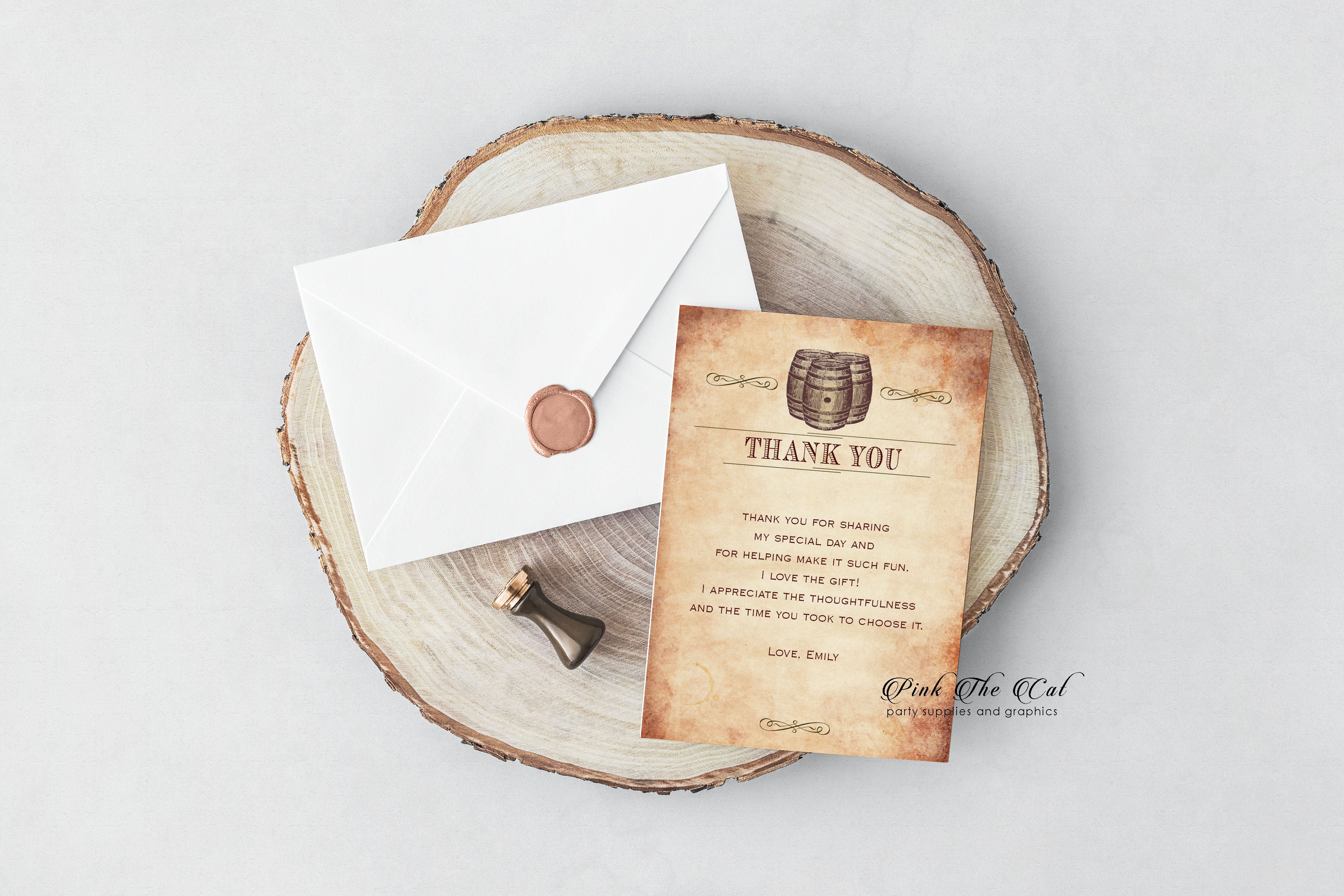 100 thank you cards rustic wine barrel wedding birthday
