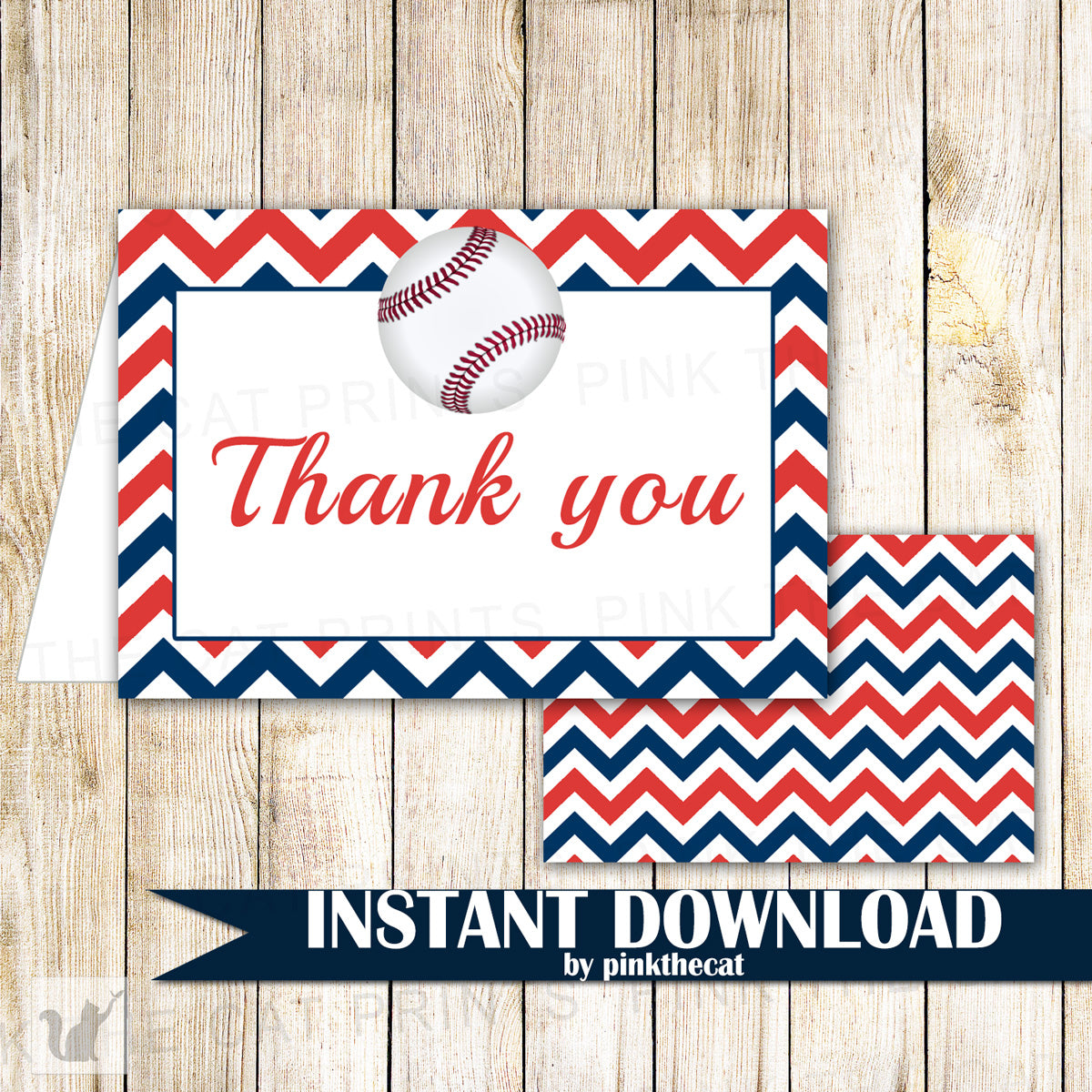Baseball Blank Thank You Card Note Birthday Baby Shower Printable