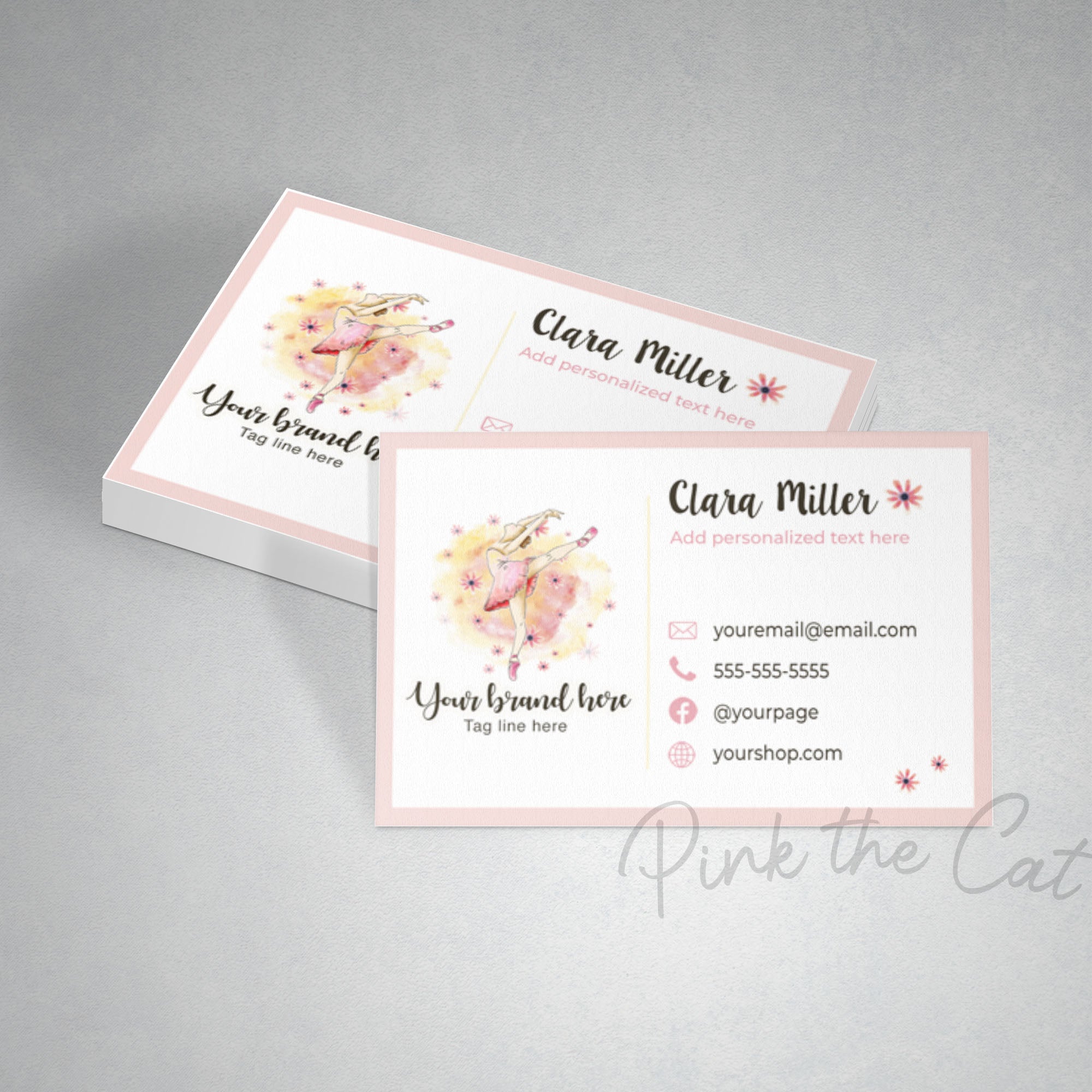 Ballerina dancer business card pink watercolor