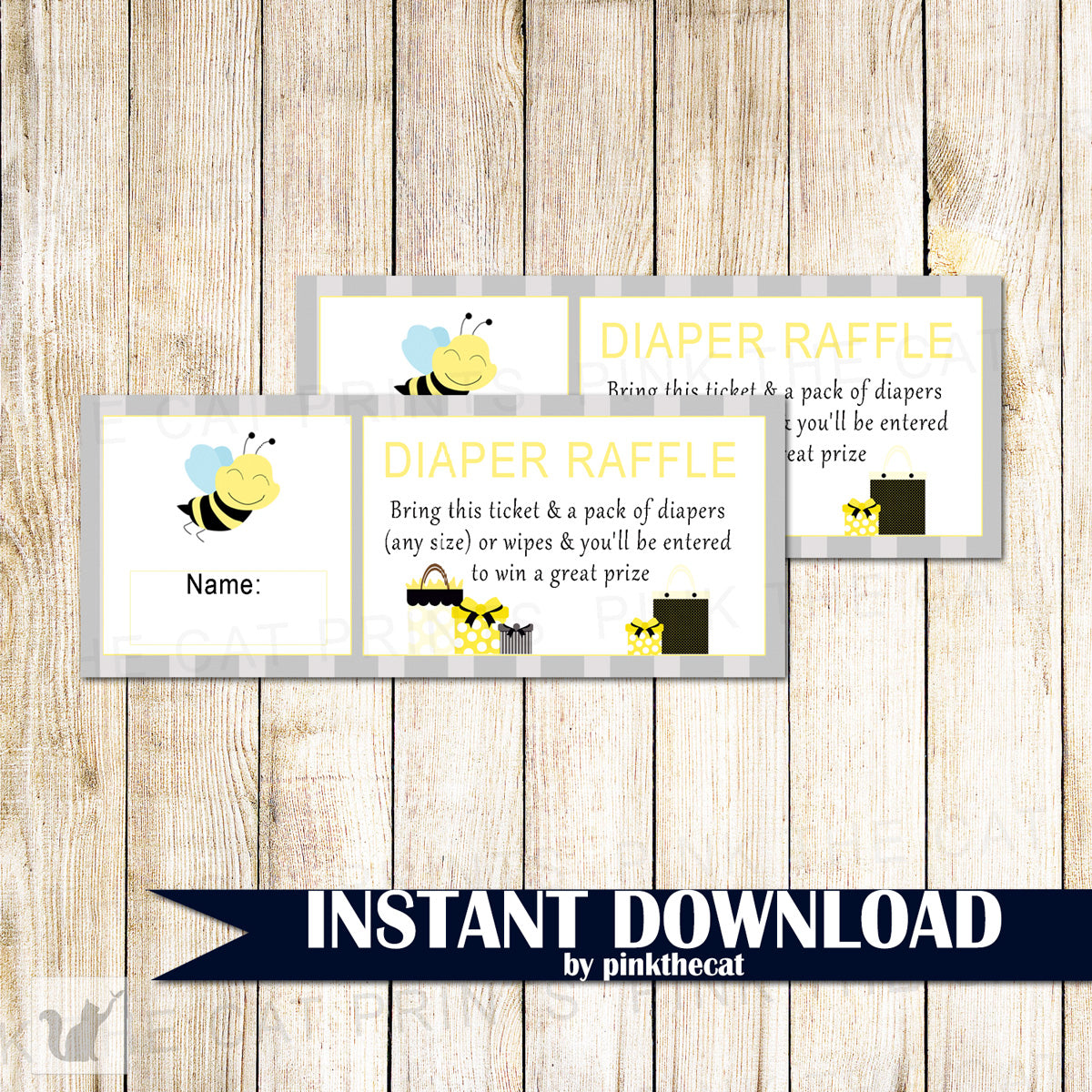 Diaper Raffle Bring A Book Card Bee Baby Shower Printable
