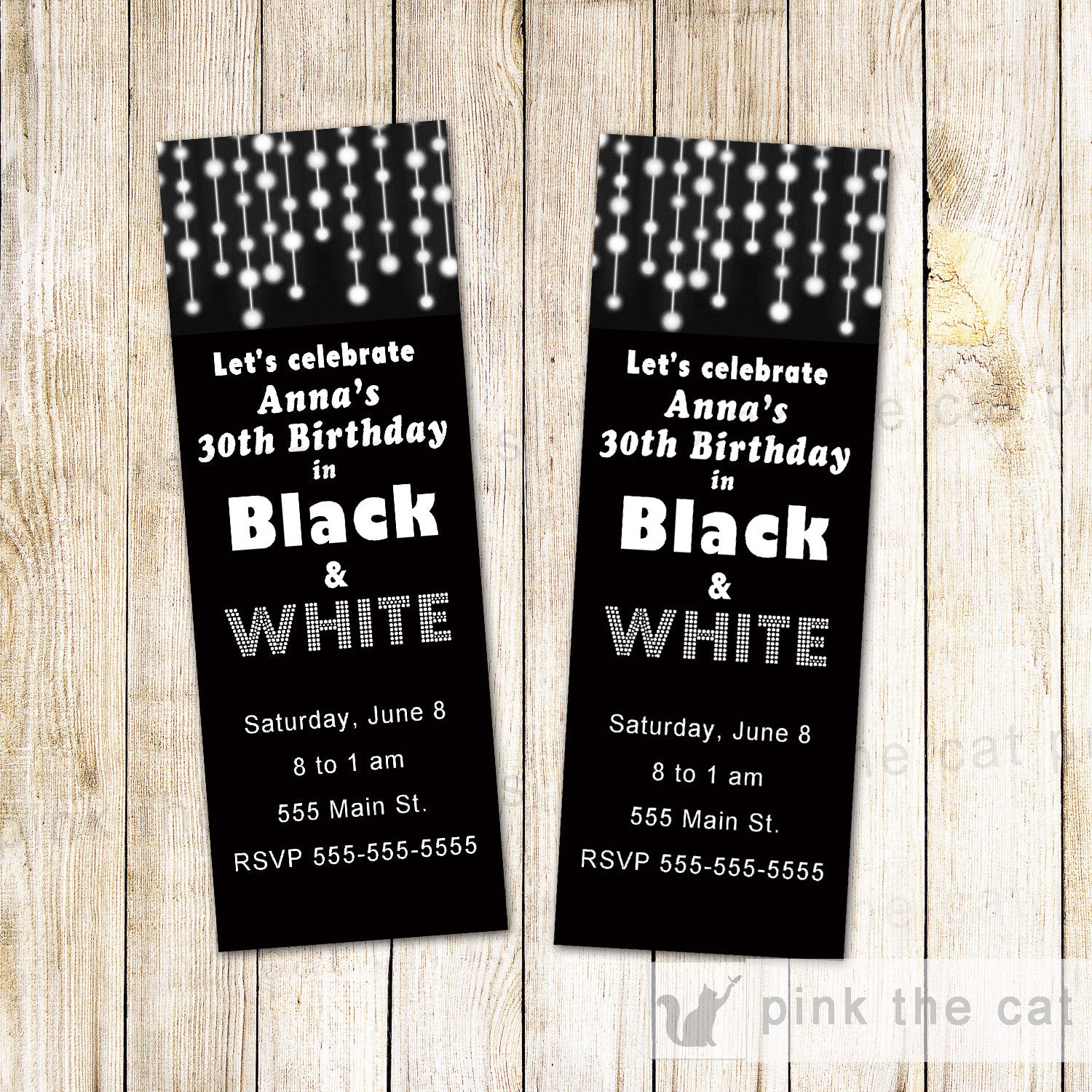 Black White Birthday Party Ticket String Lamp Adult Kids