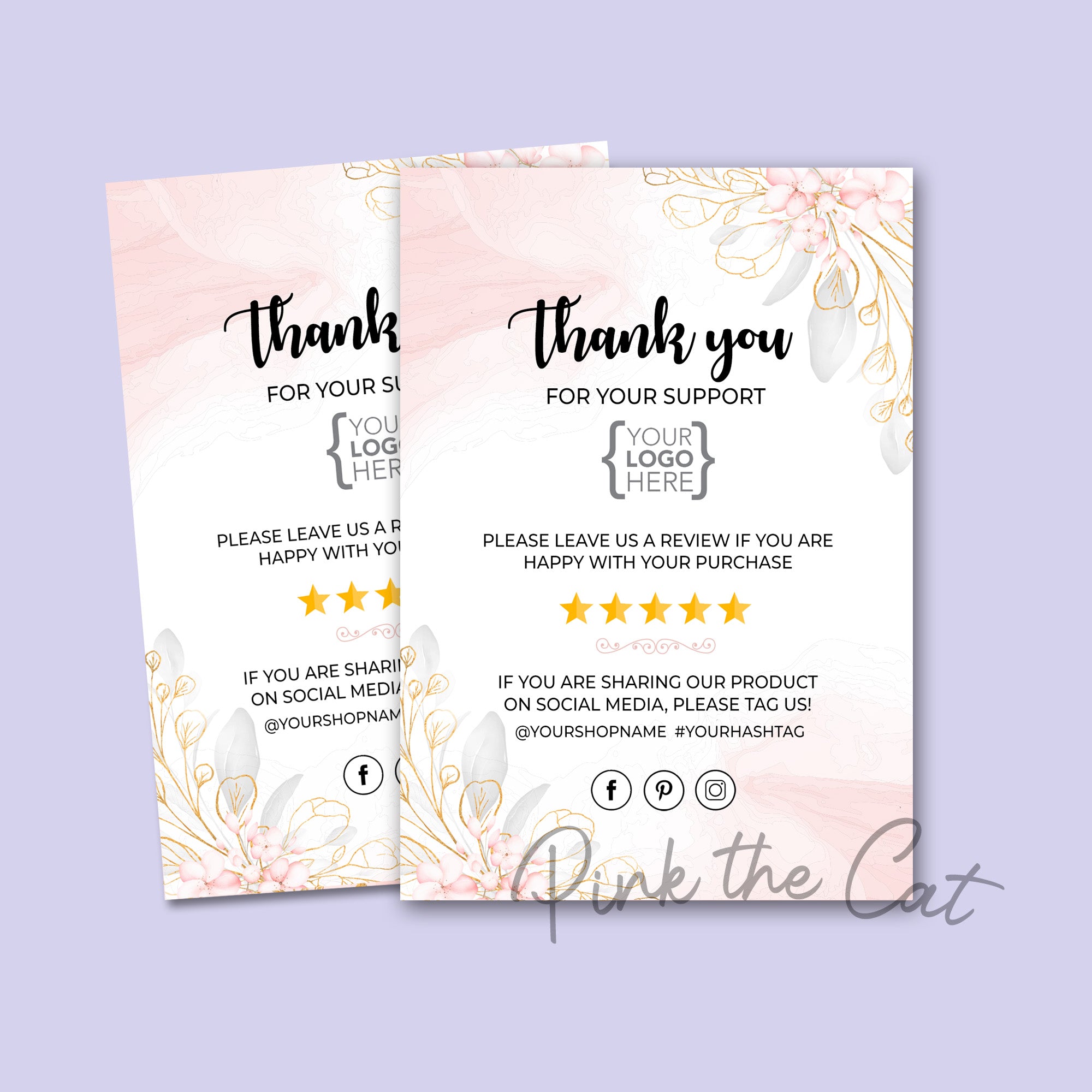 Business thank you card floral pink