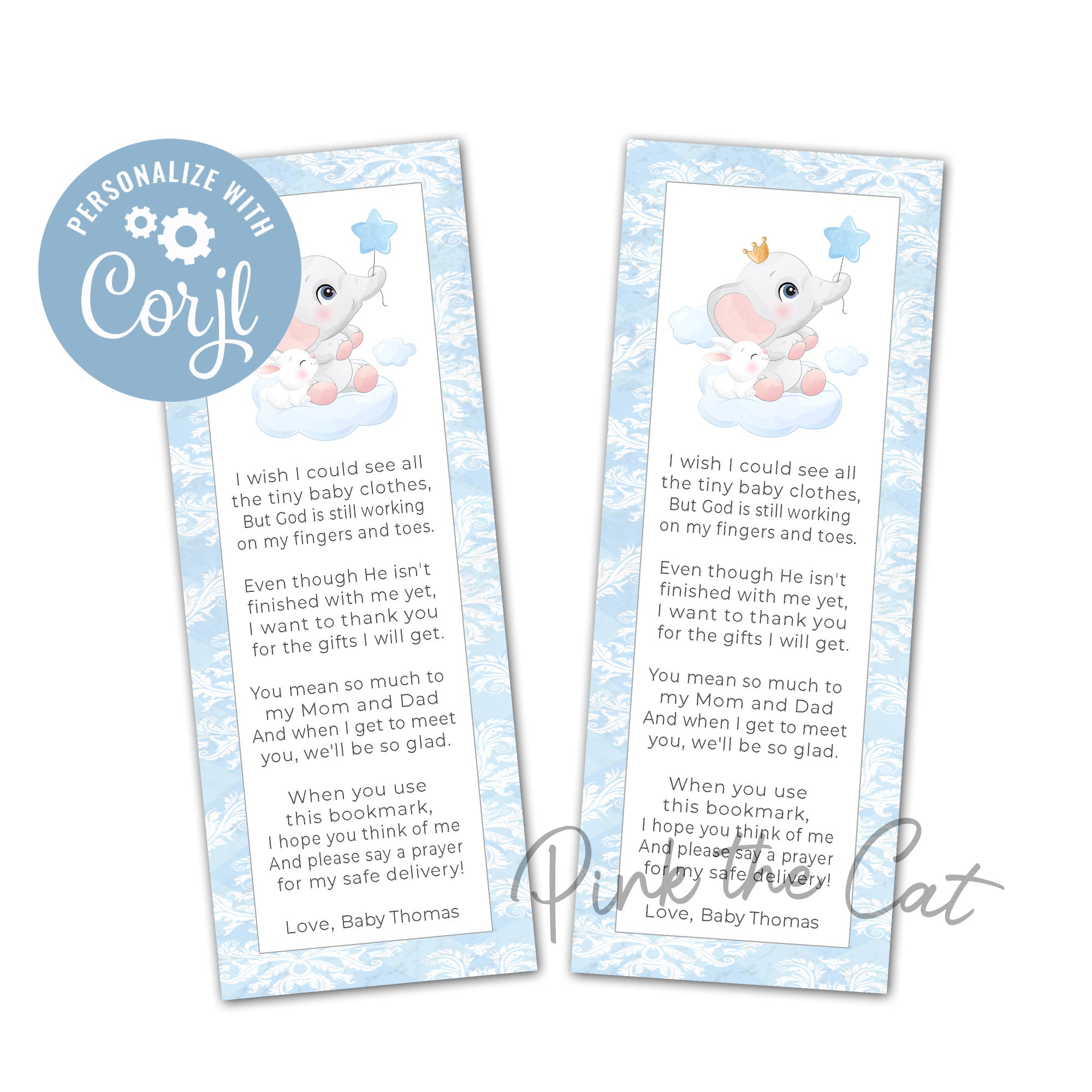 Elephant bunny bookmark printable