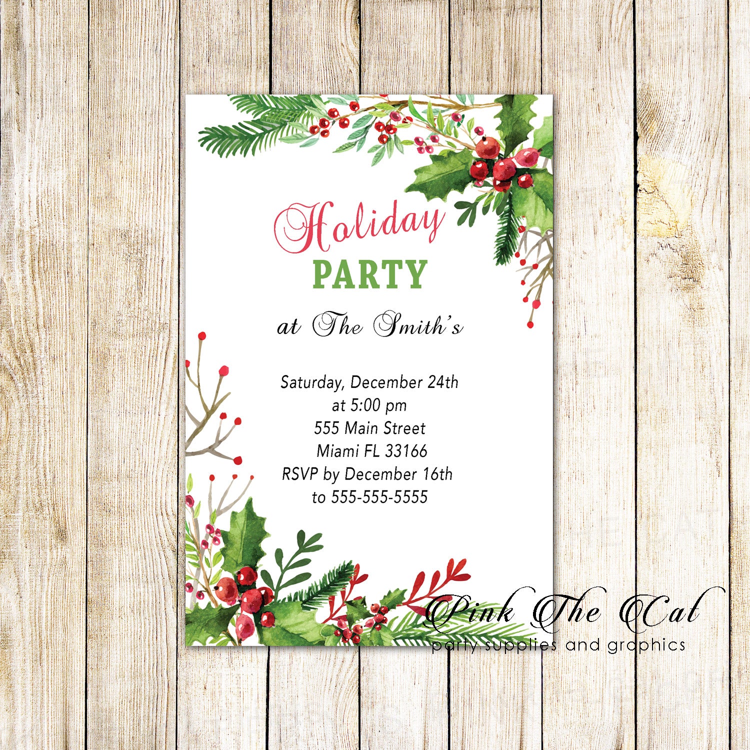 holiday-christmas-party-invitations-mistletoe-printable-personalized-pink-the-cat for Free Printable Christmas Holiday Party Invitations Holiday christmas party invitations mistletoe printable personalized – Pink the Cat for Free Printable Christmas Holiday Party Invitations