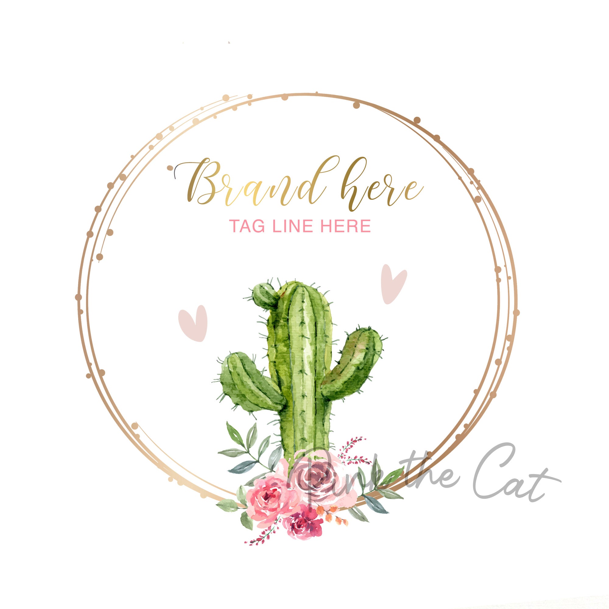 cactus and succulent logo Cactus floral watercolor logo pink gold personalized