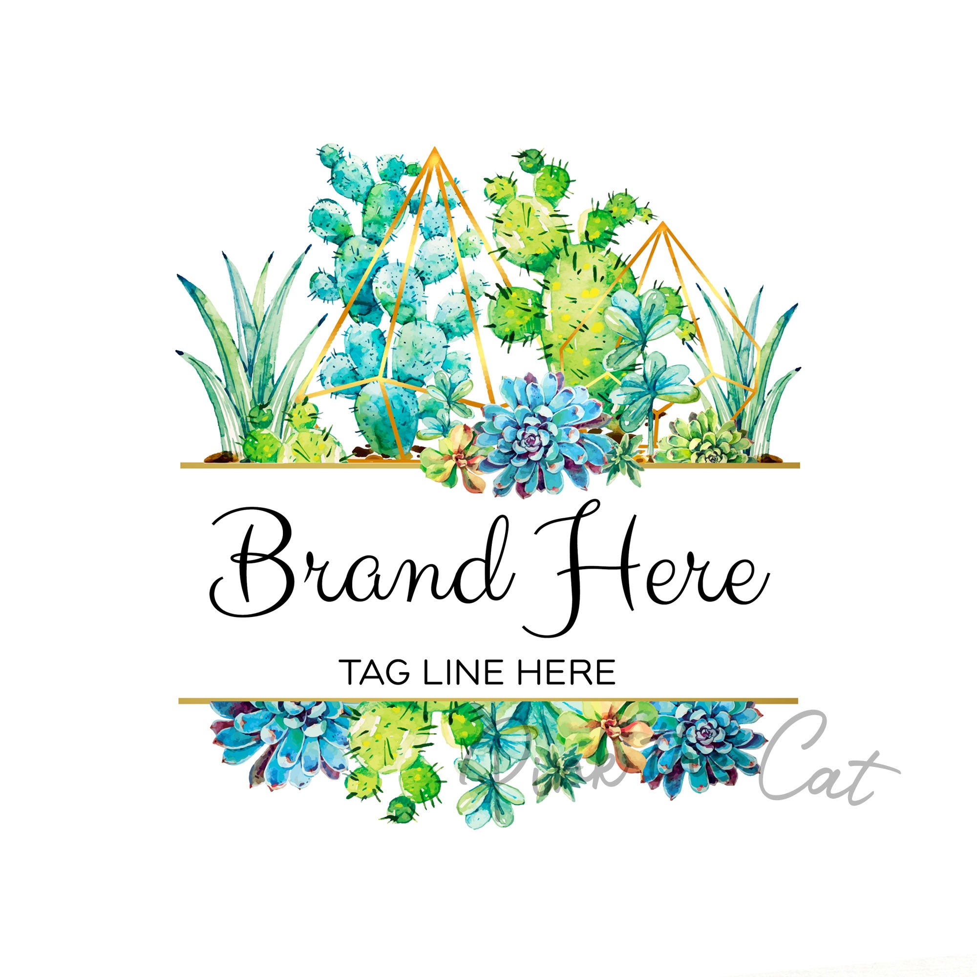 succulent plant logo Cactus succulent logo design watercolor gold green