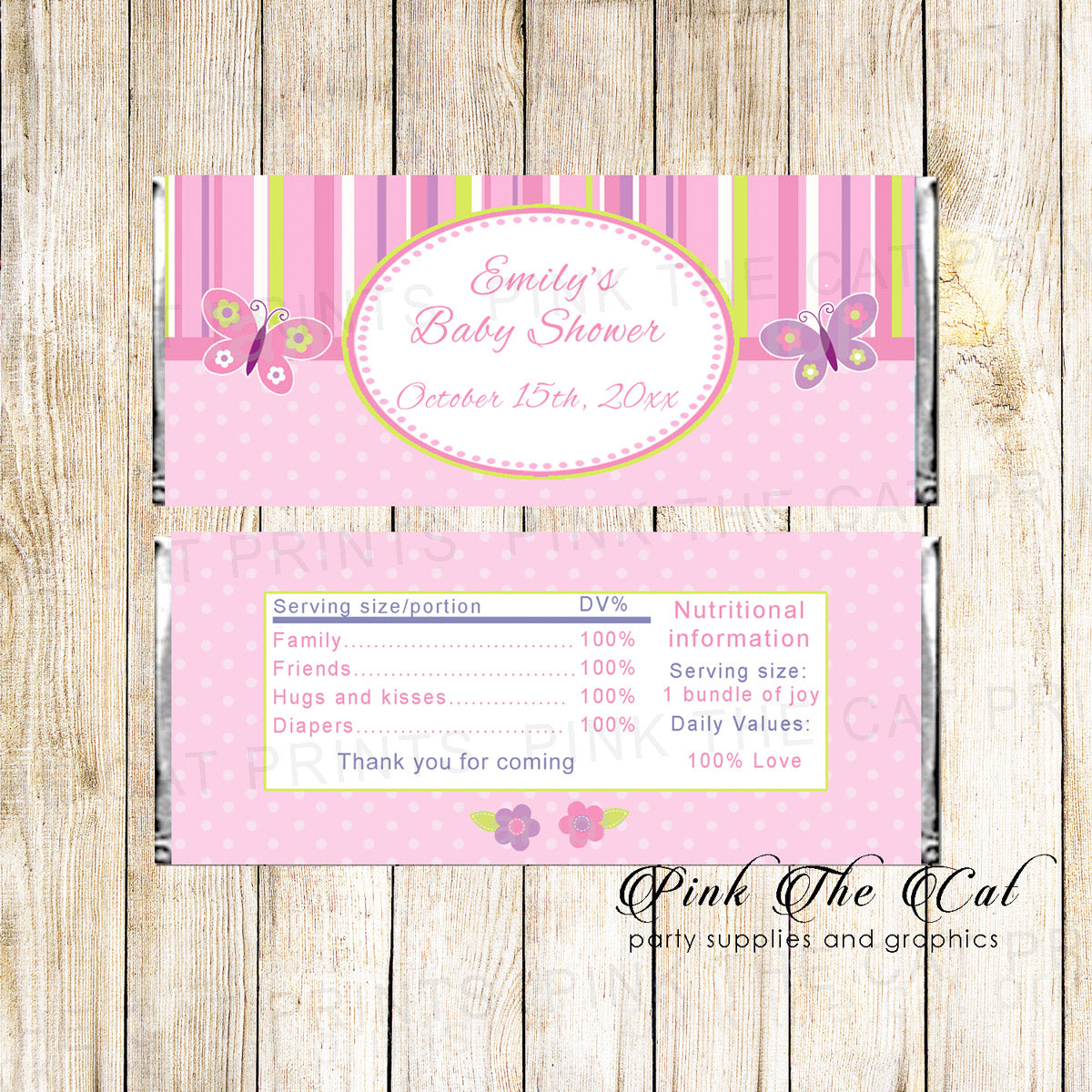 30 candy bar wrappers butterflies birthday baby shower pink