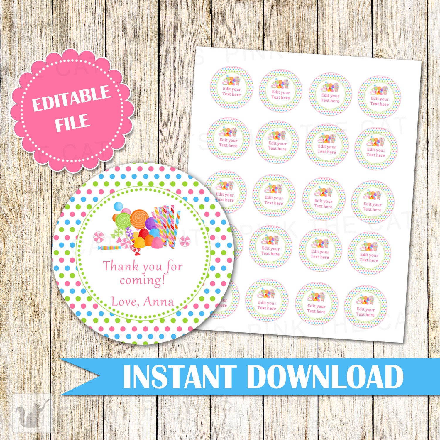 Candyland Gift Favor Label Sticker Candy Blue Pink – Pink the Cat candyland-gift-favor-label-sticker-candy-blue-pink-pink-the-cat
