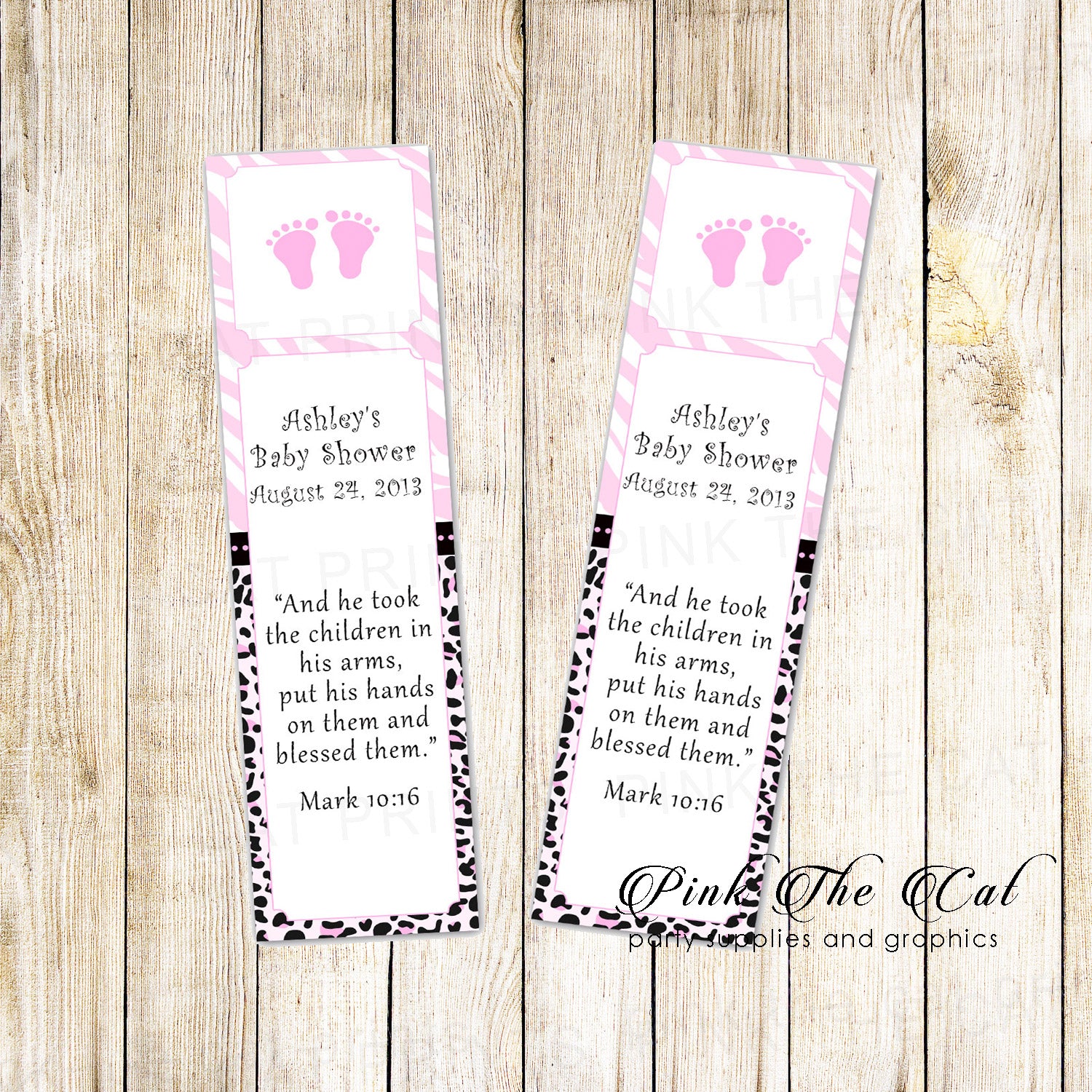 Zebra Bookmark Favor Baby Girl Shower Pink