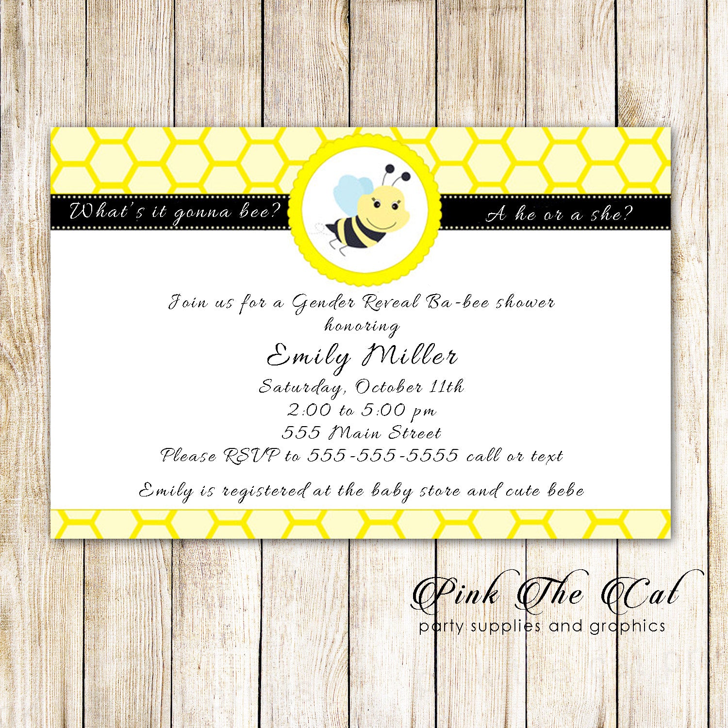 Bee Baby Shower Invitation Gender Reveal Party Printable