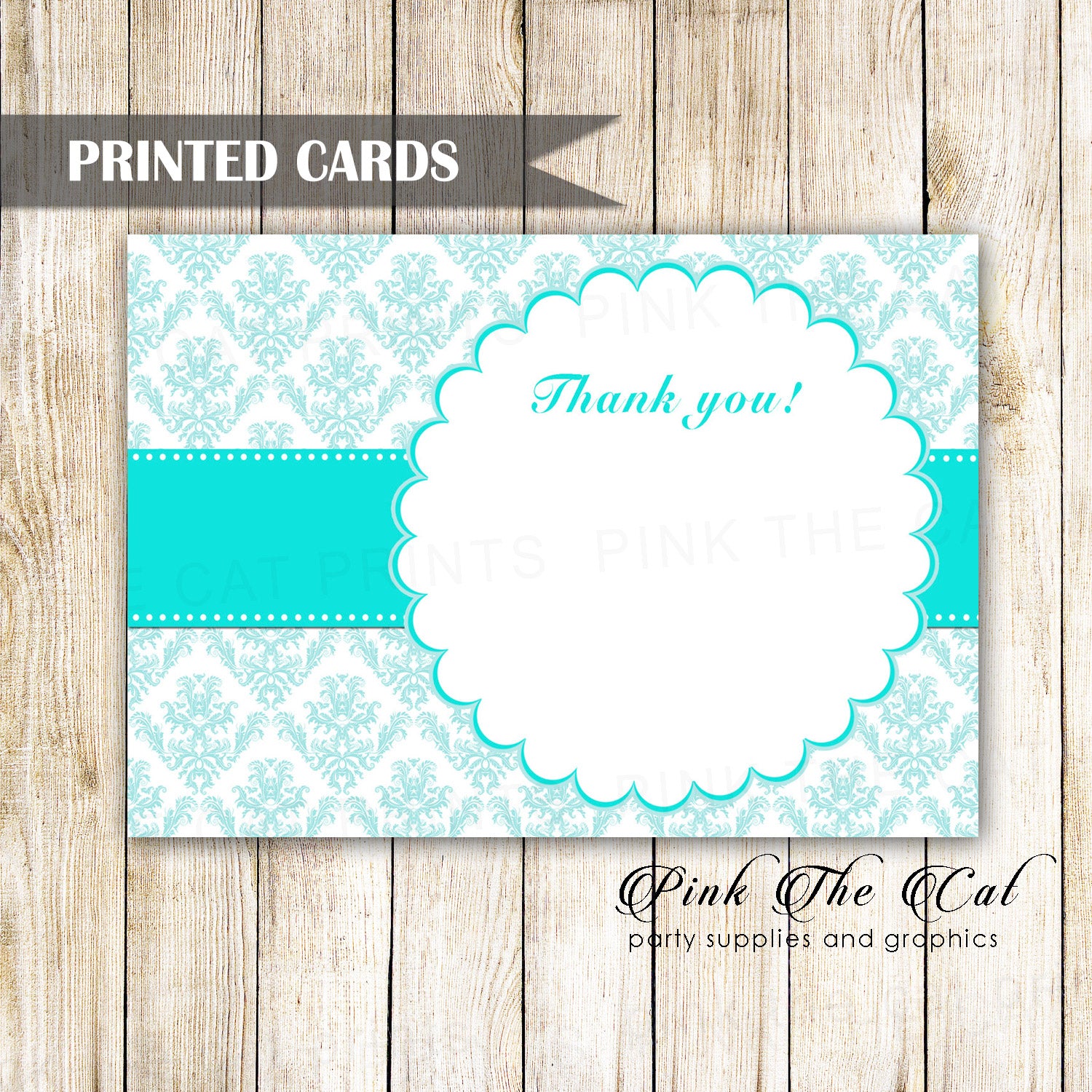 30 thank you cards teal damask wedding bridal shower + envelopes
