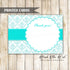 30 thank you cards teal damask wedding bridal shower + envelopes