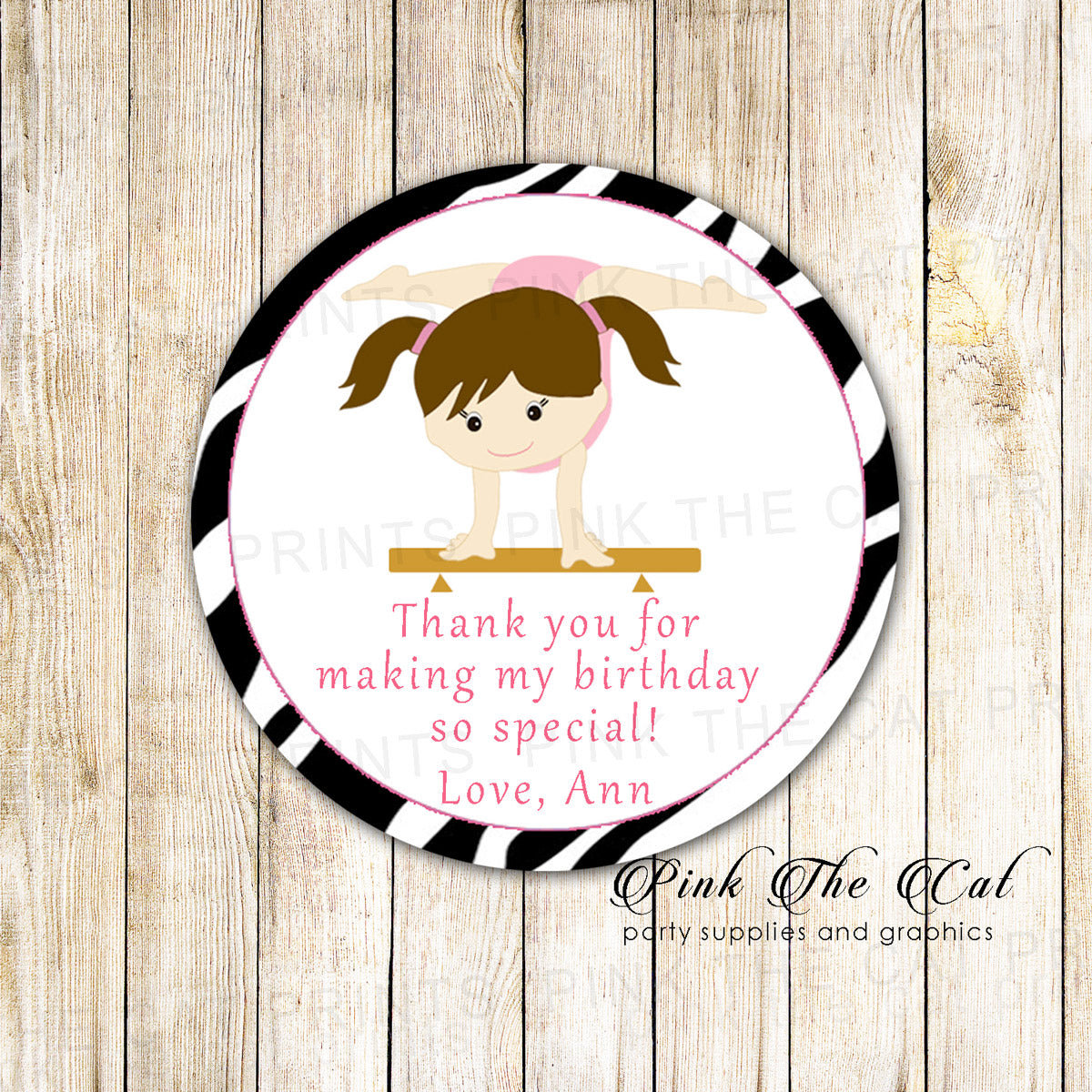 Gym Sports Girl Birthday Tag Party Favor Label Sticker Tag