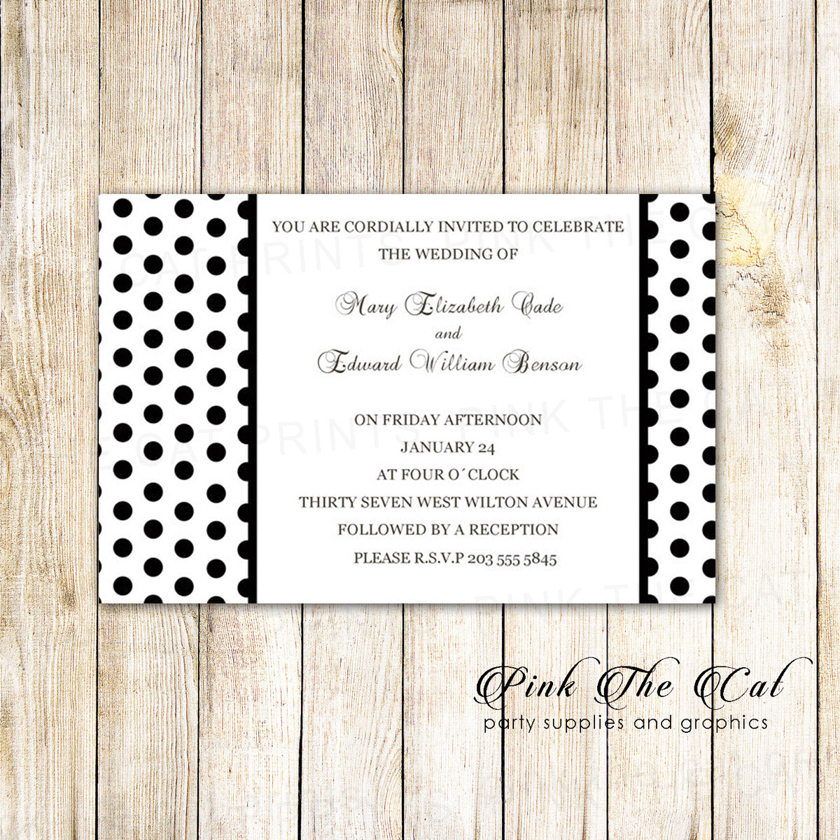 Black White Wedding Invitation Polka Dots Printable