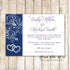 Wedding Invitation & RSVP Card Rhinestone Hearts Blue Printable