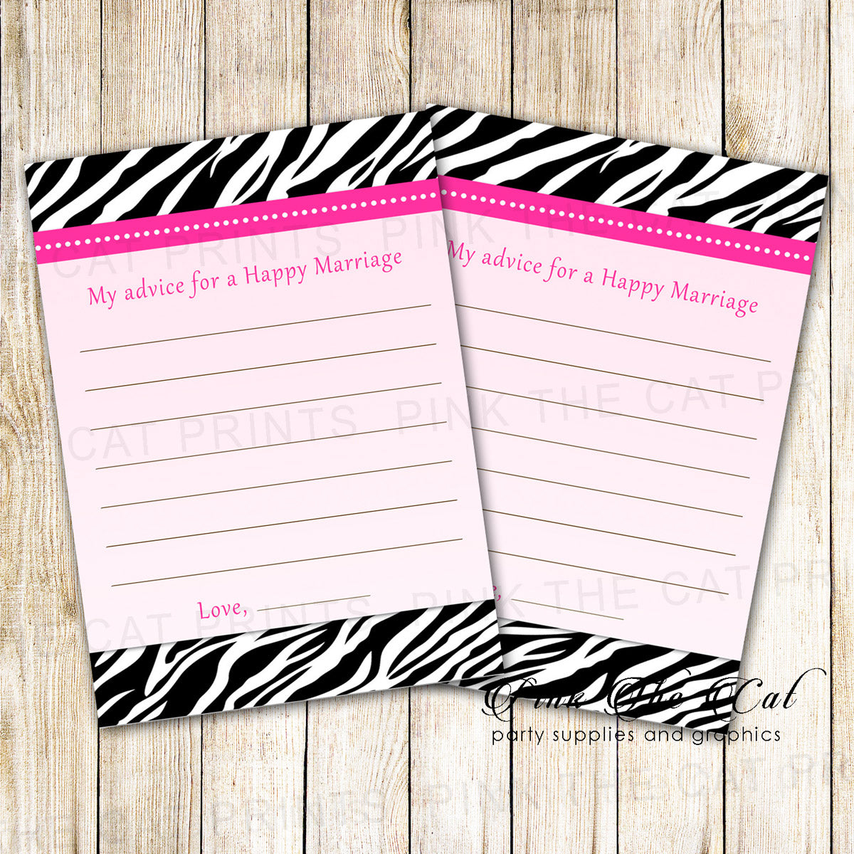 30-bridal-shower-wedding-advice-cards-pink-black-zebra-pink-the-cat for Free Printable Wedding Advice Cards 30 Bridal shower wedding advice cards pink black zebra – Pink the Cat for Free Printable Wedding Advice Cards