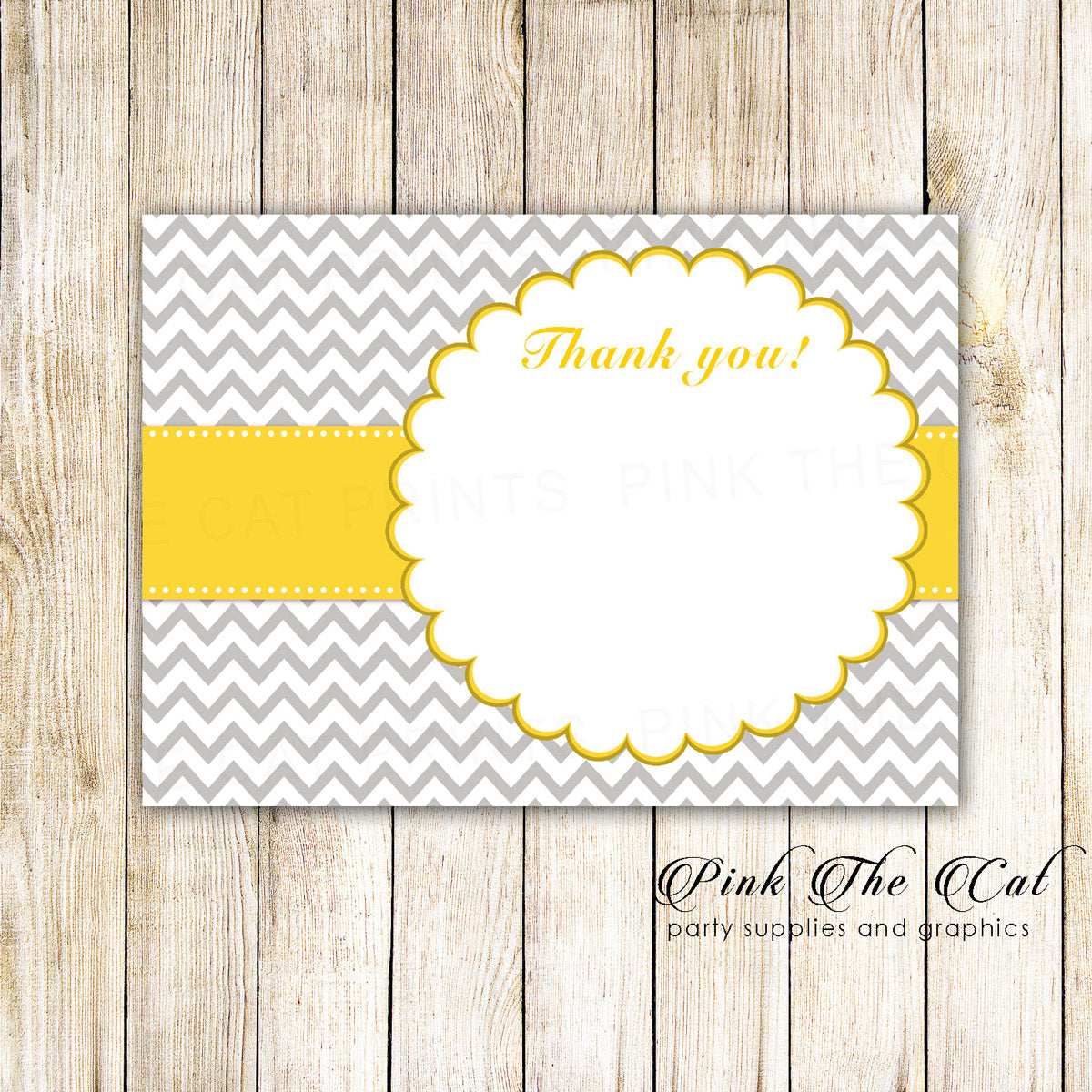30 Thank You Cards Yellow Silver Chevron + Envelopes
