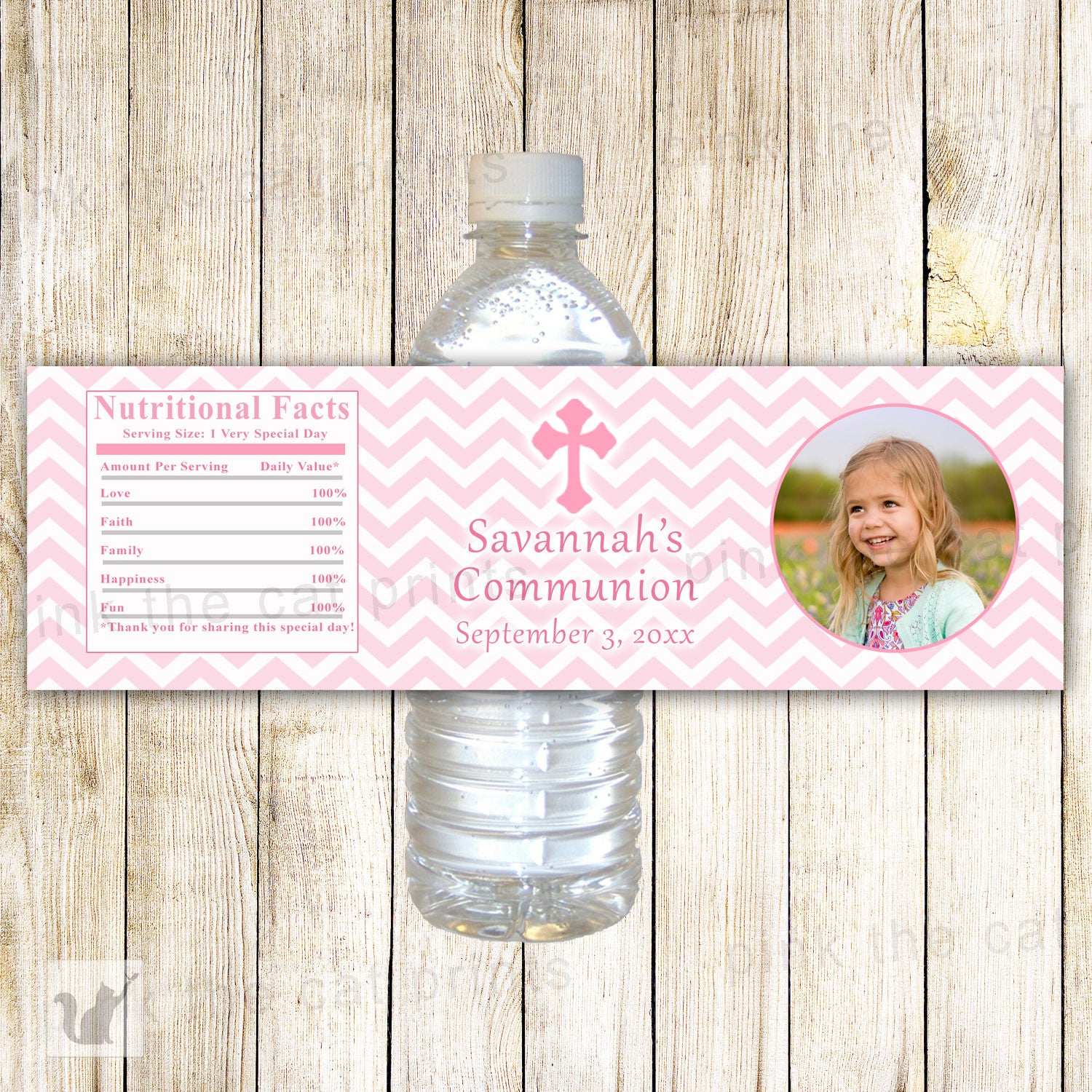 Girl First Holy Communion Bottle Label Baptism Christening