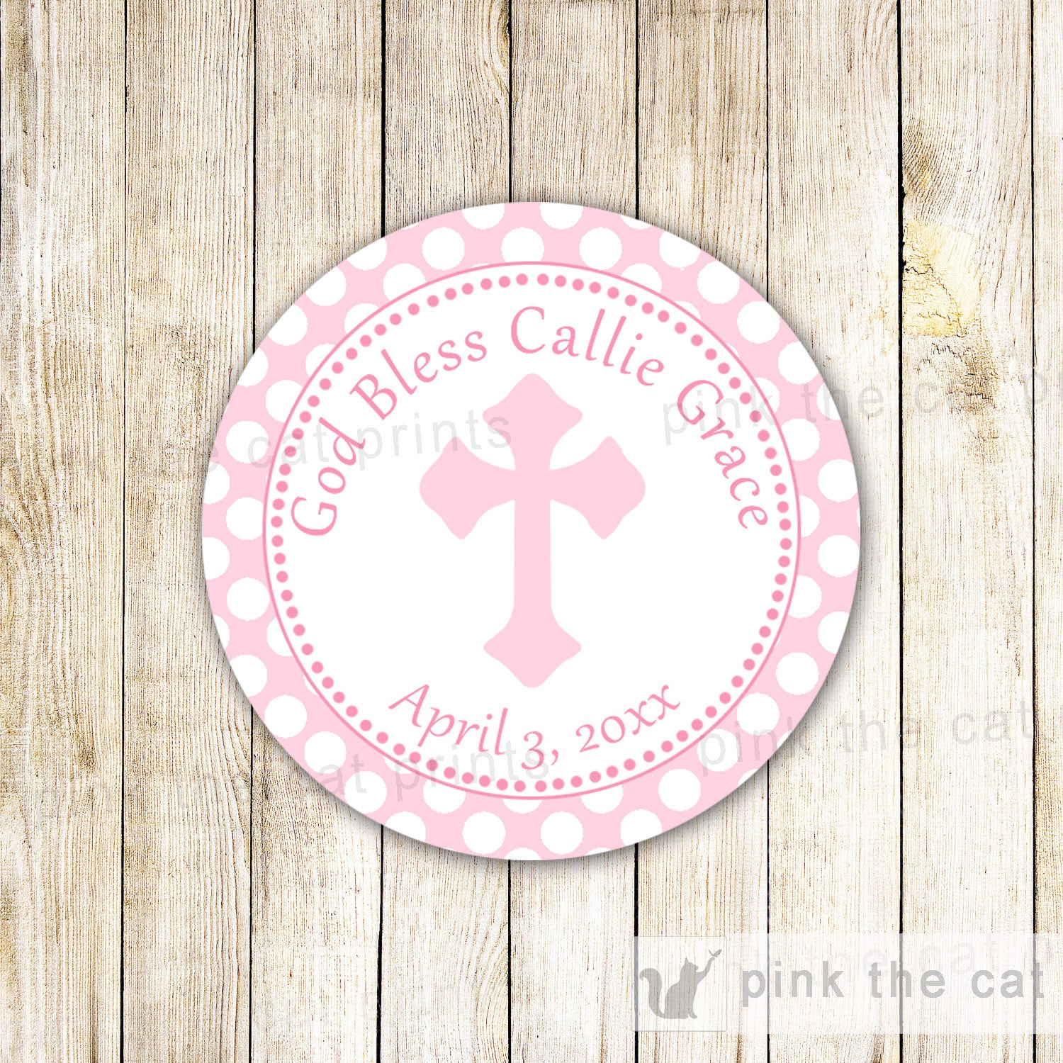 Girl Baptism Christening Favor Label Sticker Gift Tag Pink First Communion