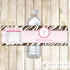 Girl Baptism Christening Holy Communion Bottle Label Pink Brown Zebra
