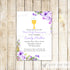 Girl 1st Holy Communion Invitation Boho Floral Purple Lavender Chalice