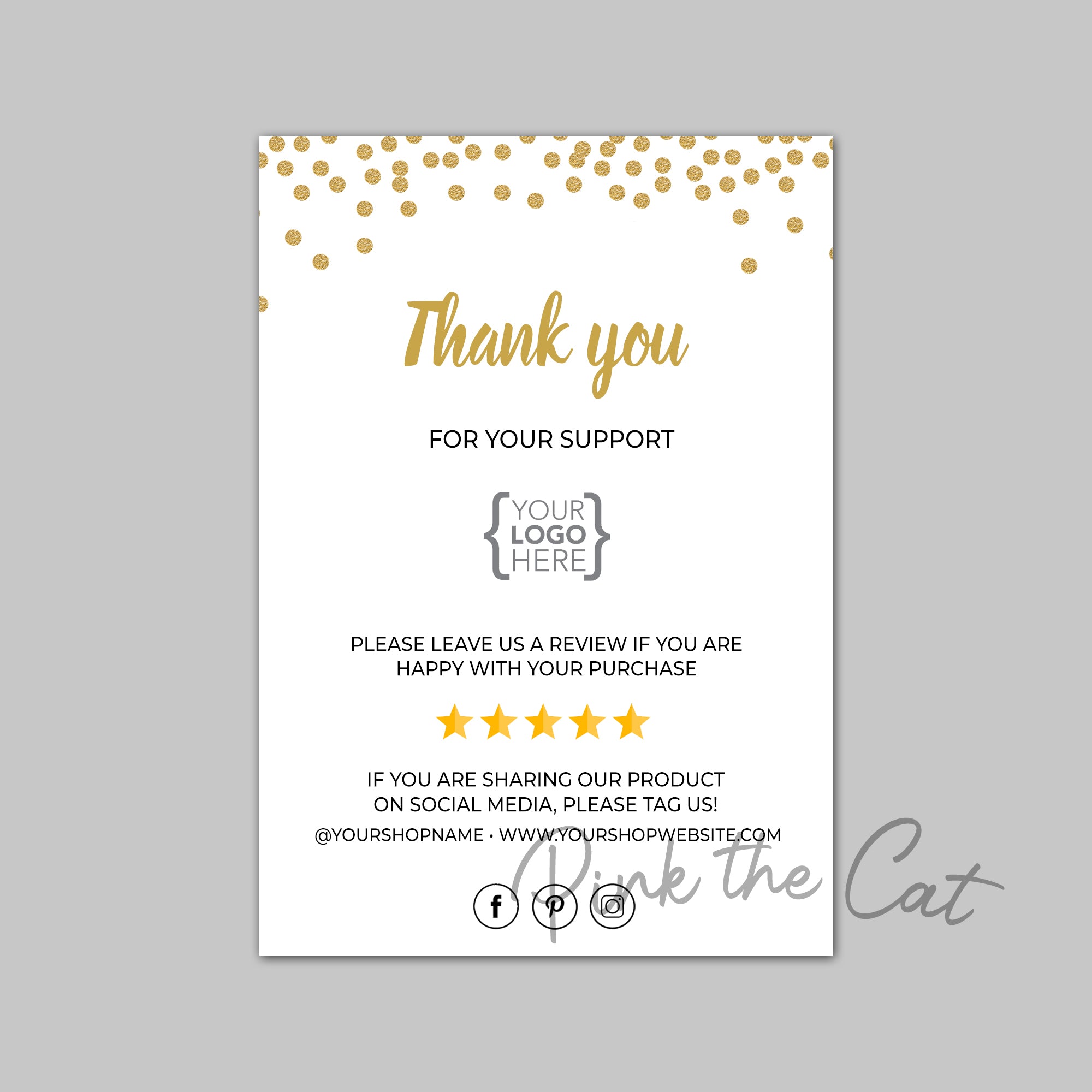 Business thank you card confetti gold