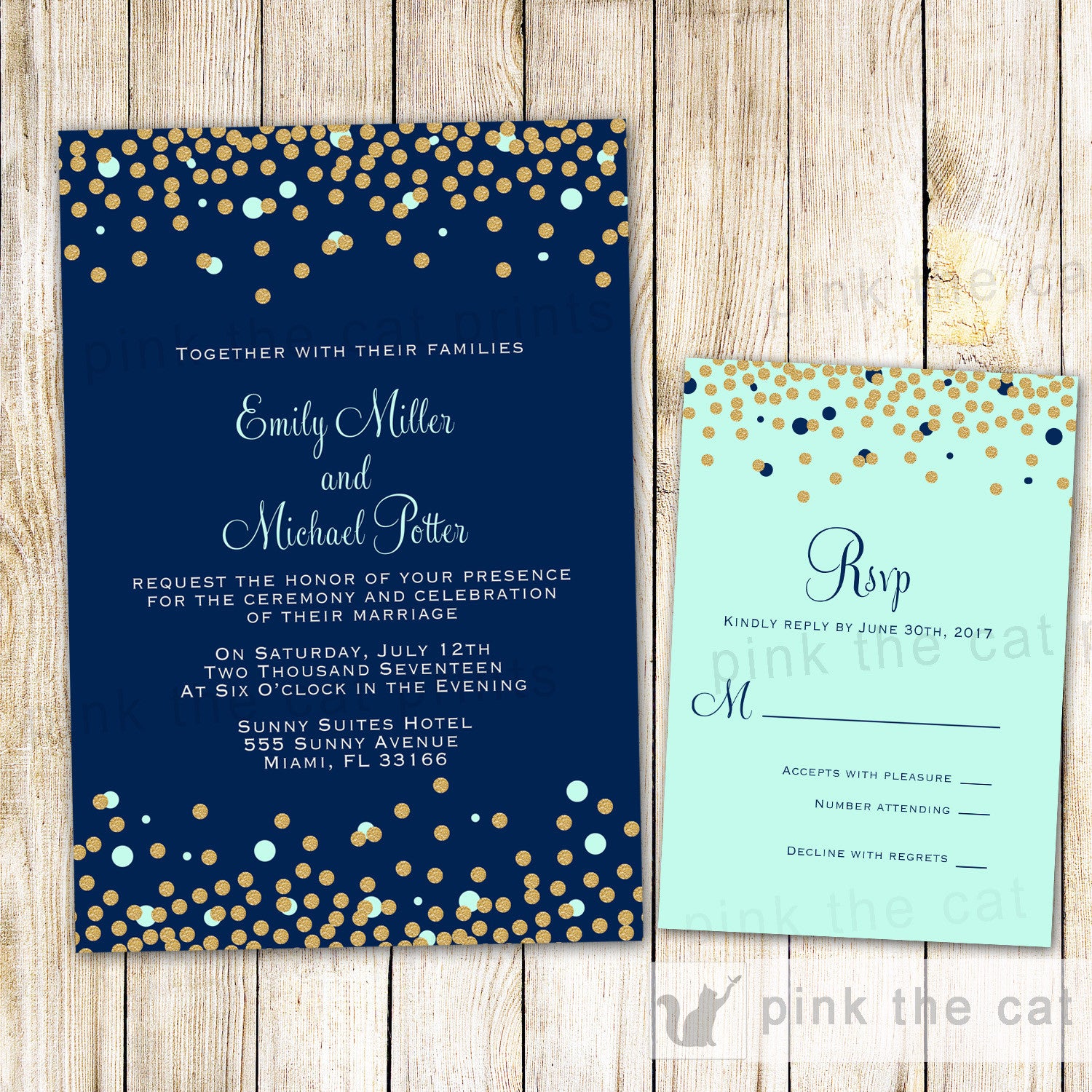 Wedding Invitations & RSVP Cards Confetti Blue Mint