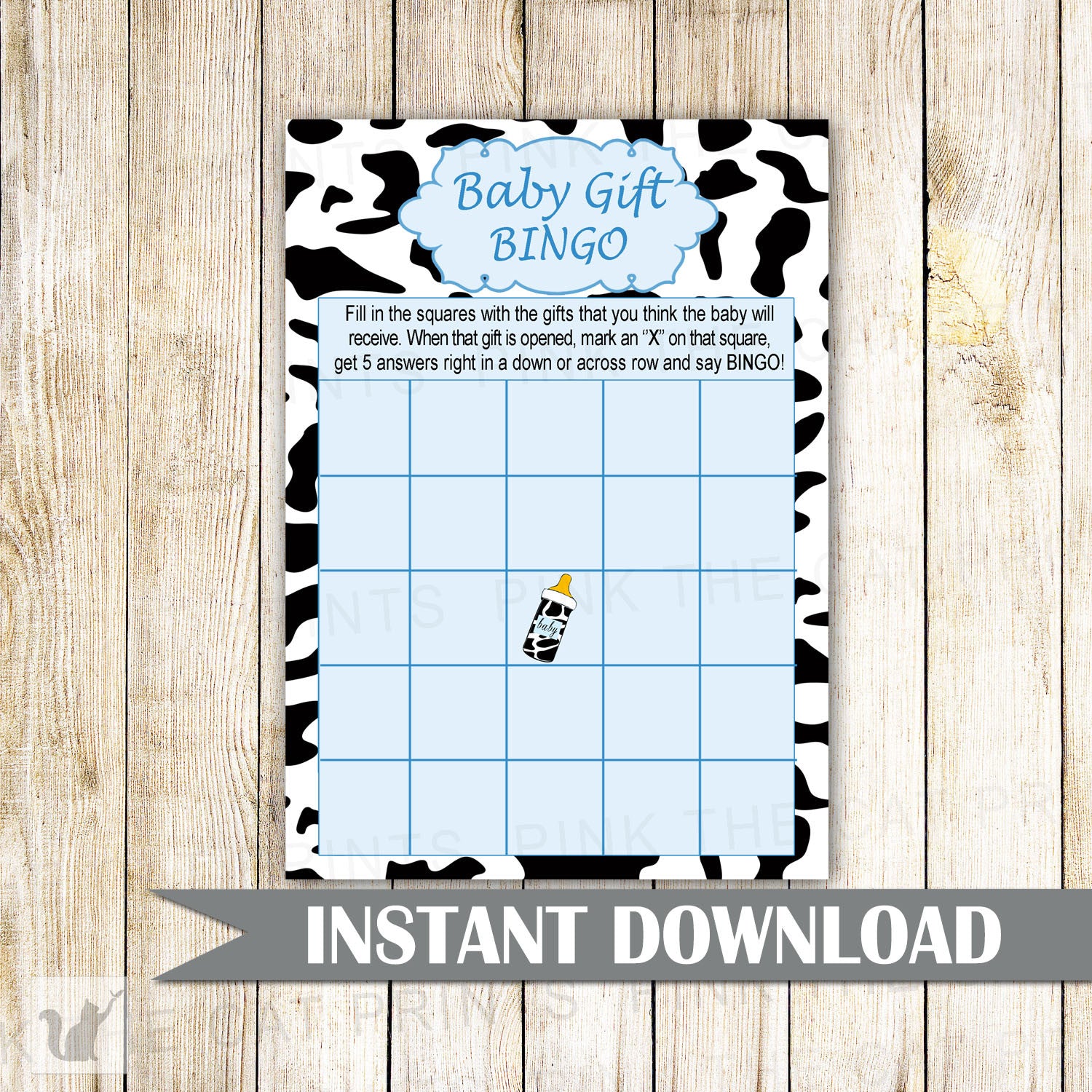 Farm Cow Baby Boy Shower Bingo Card Blue Black Cowhide – Pink the Cat farm-cow-baby-boy-shower-bingo-card-blue-black-cowhide-pink-the-cat