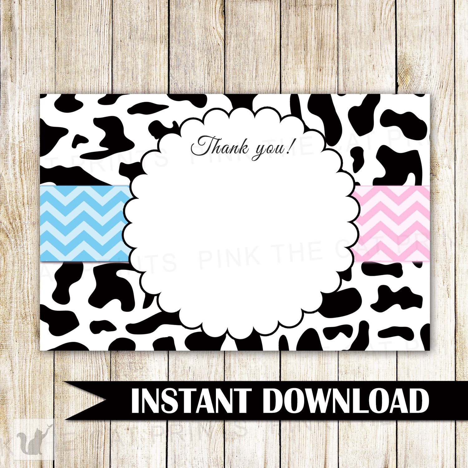Cow Blank Thank You Card Note Baby Shower Pink Blue