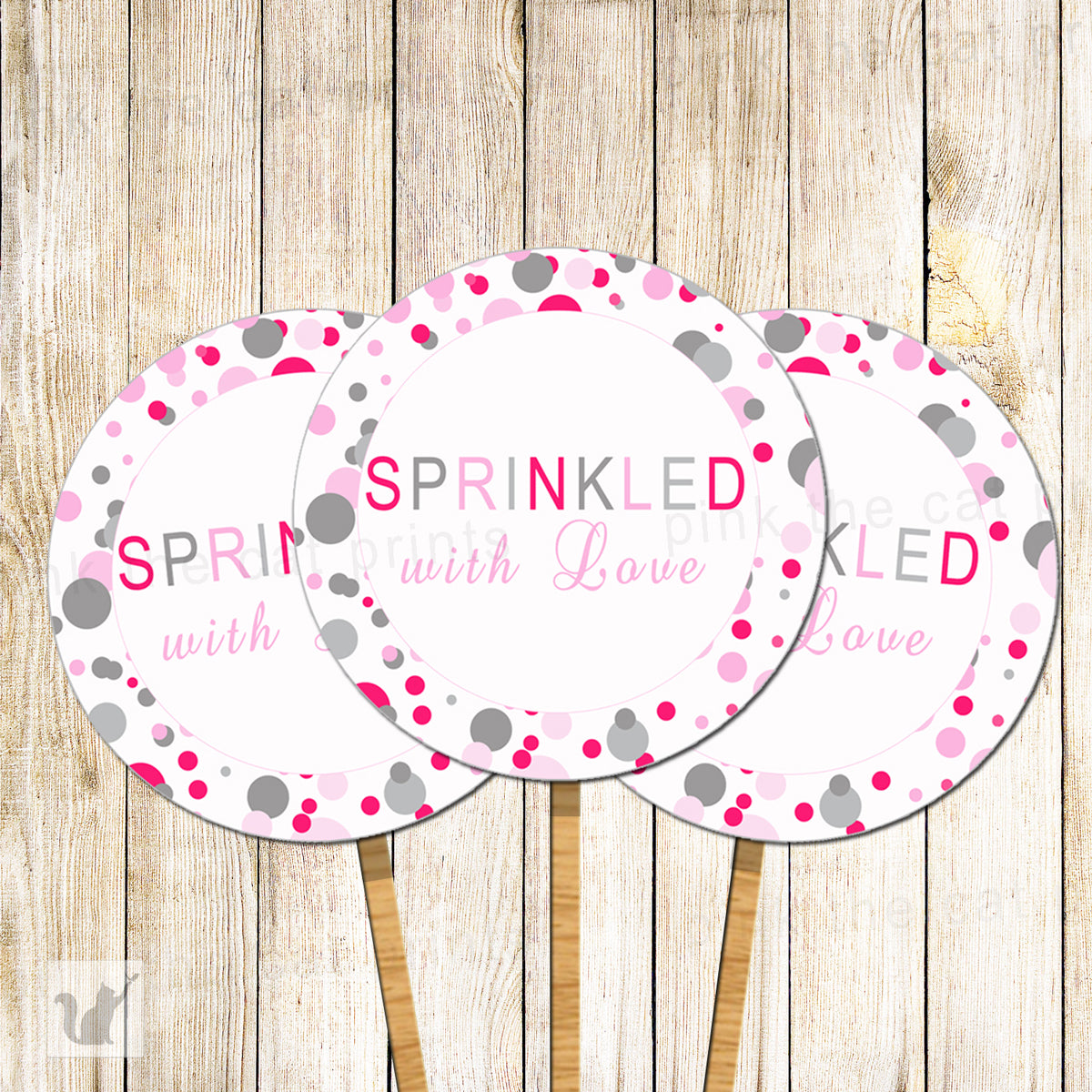 Pink Silver Baby Sprinkle Cupcake Toppers