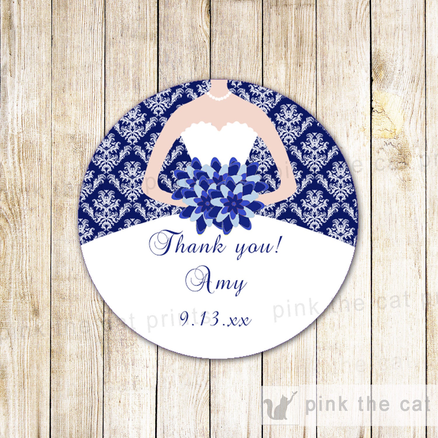 Navy Blue Dress Wedding Favor Label Bridal Shower Thank You Tag – Pink the Cat navy-blue-dress-wedding-favor-label-bridal-shower-thank-you-tag-pink-the-cat